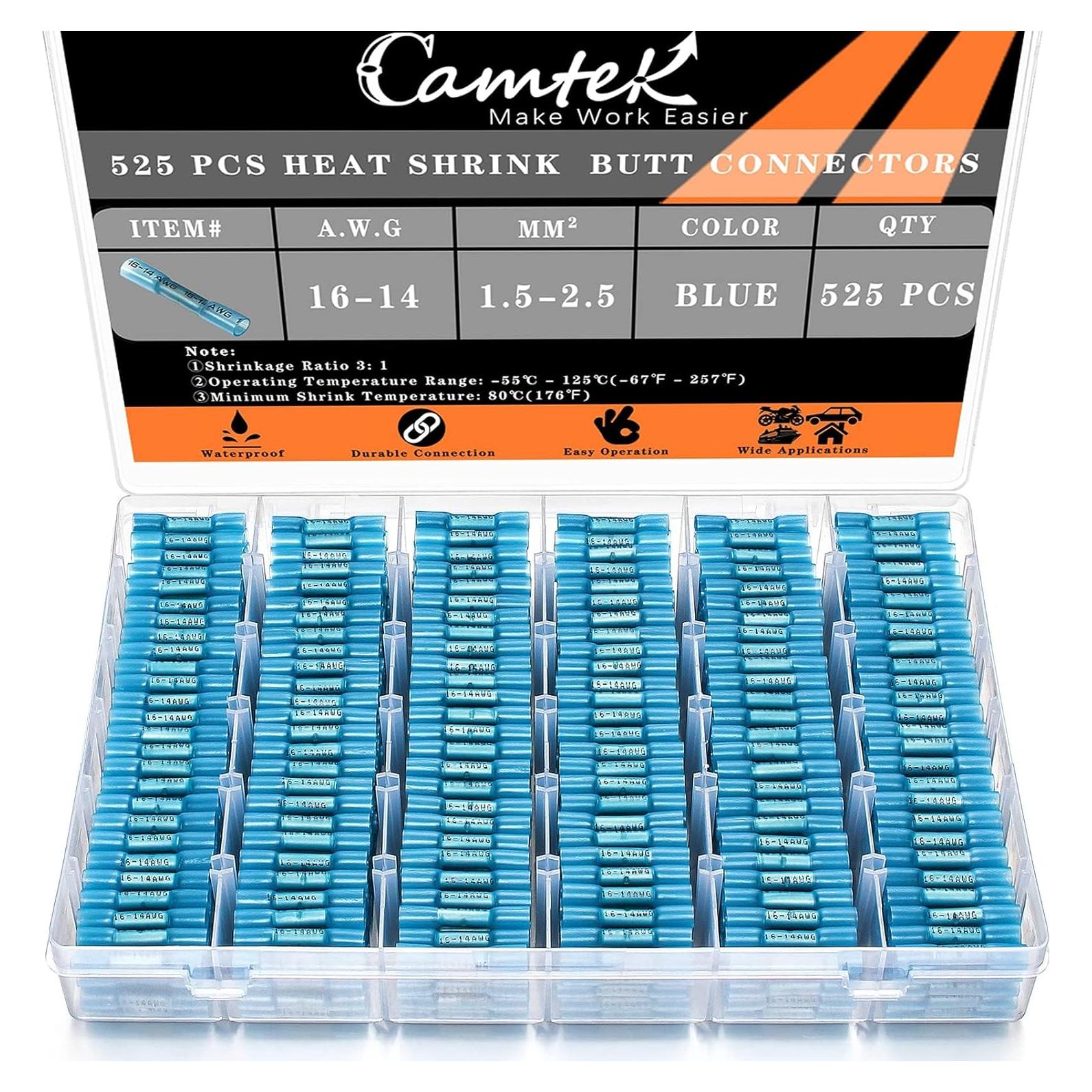 Kit de Conectores de Cable Termoretráctiles Camtek 525PCS 16-14 AWG