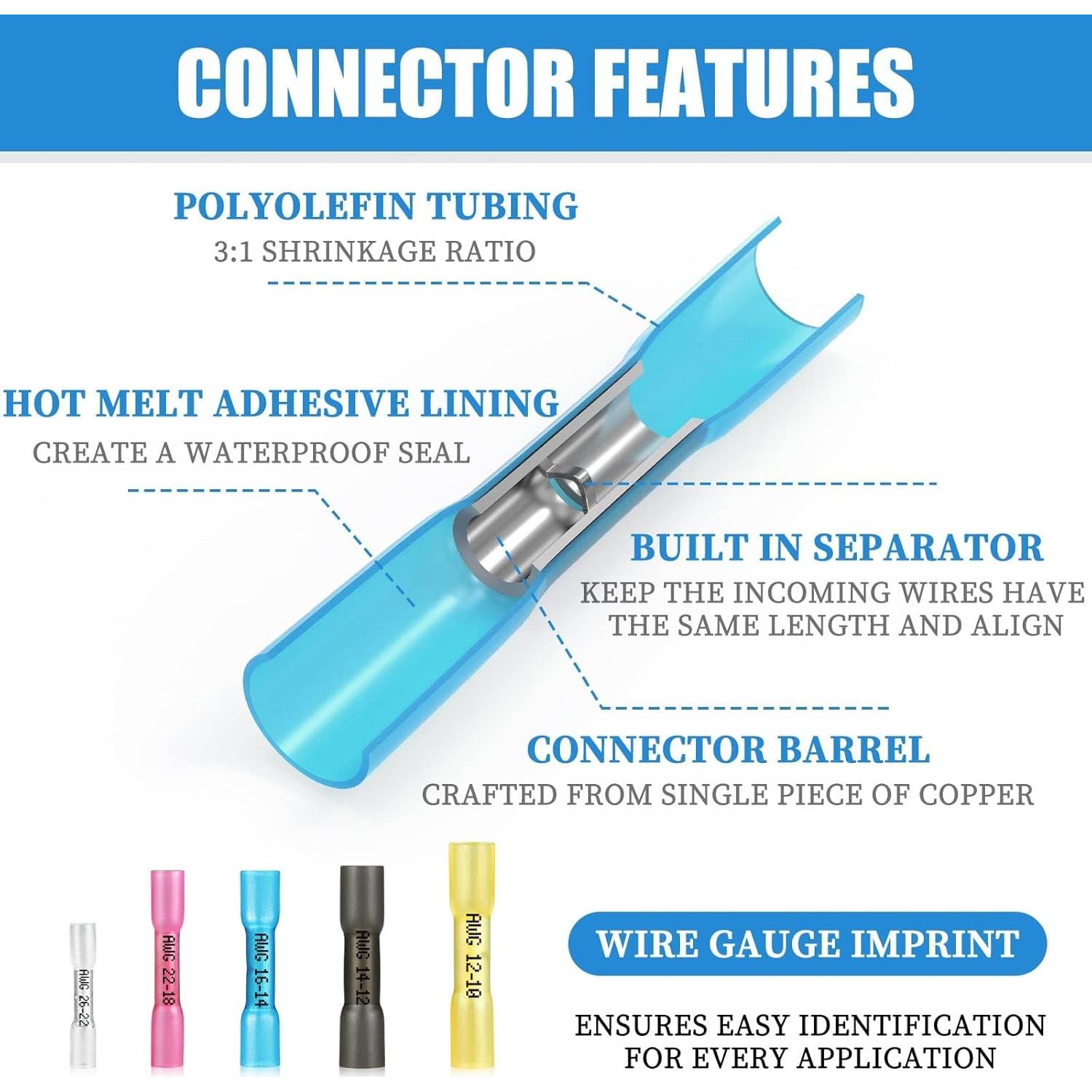 Kit de Conectores de Cable Termoretráctiles Camtek 525PCS 16-14 AWG