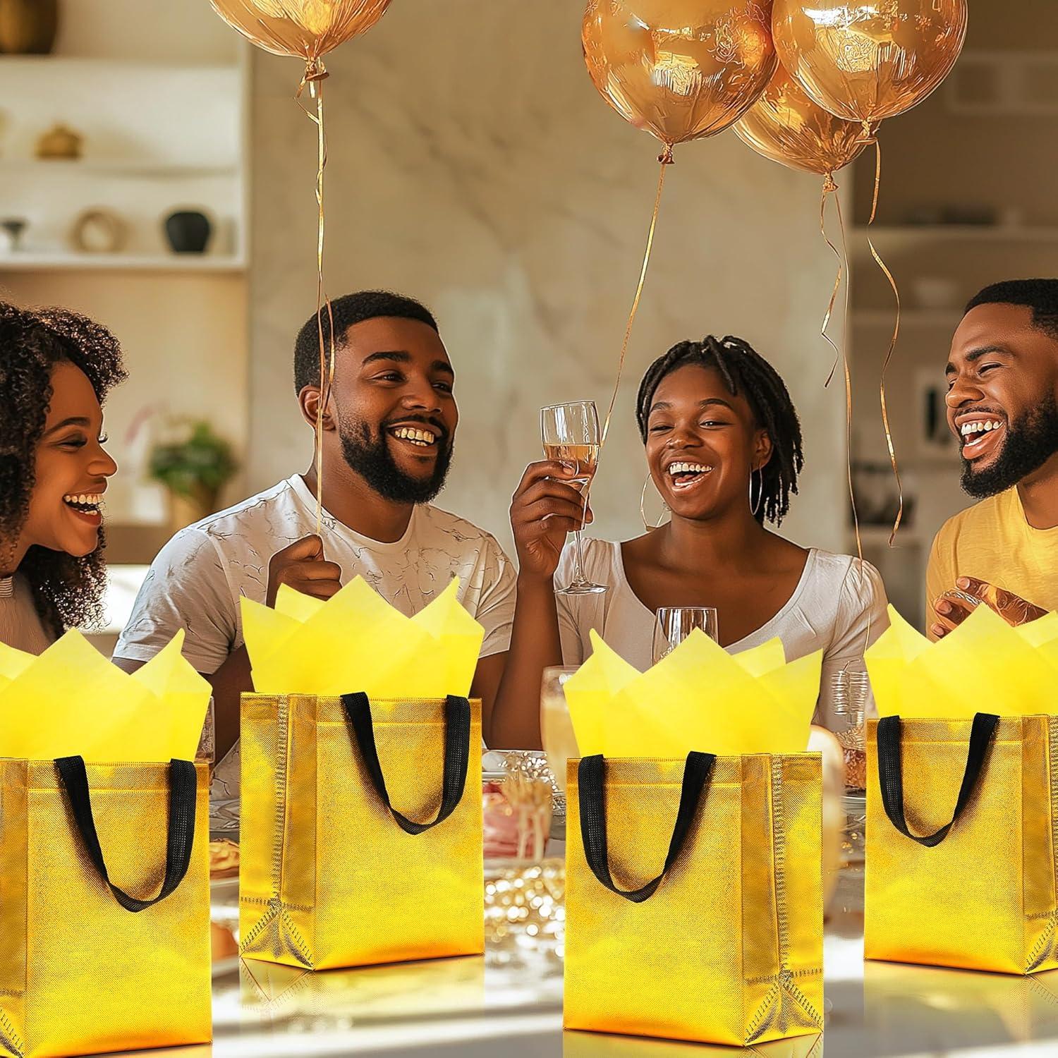 Keerxun 12 Bolsas de Regalo Reutilizables Doradas 25.4x10.2x20.3cm