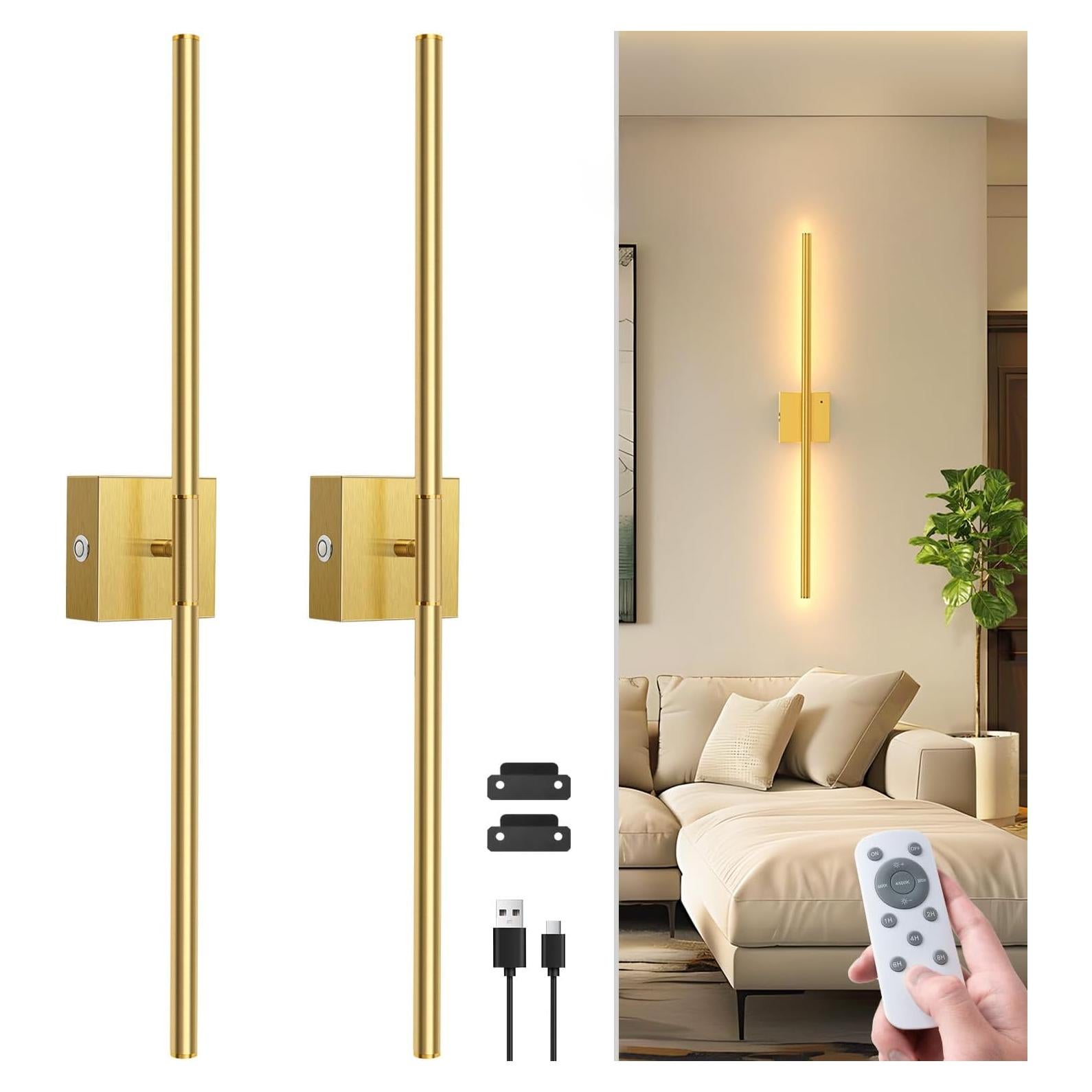 Aplique de Pared Inalámbrico NIORSUN 71 cm Dorado 2 Piezas