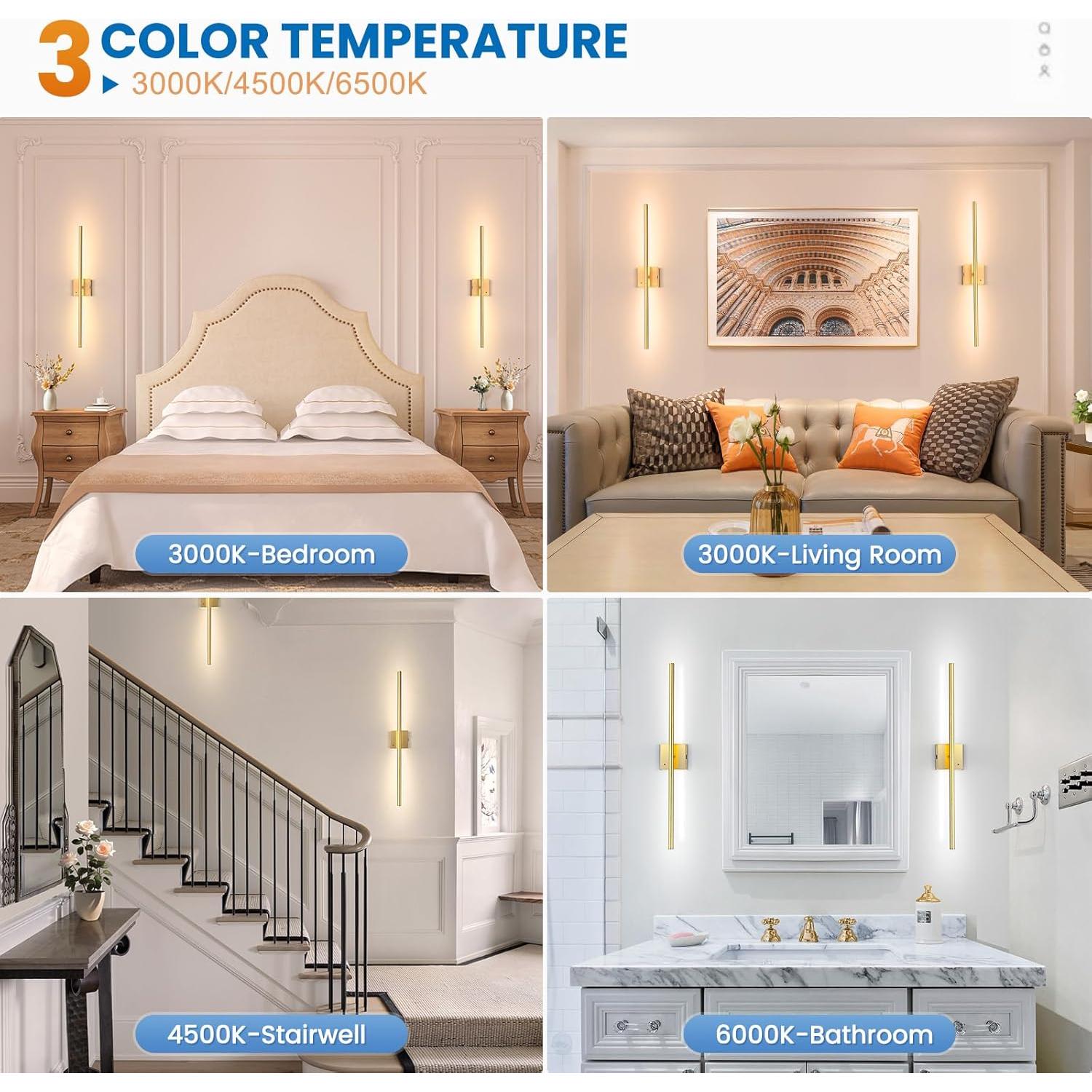 Aplique de Pared Inalámbrico NIORSUN 71 cm Dorado 2 Piezas