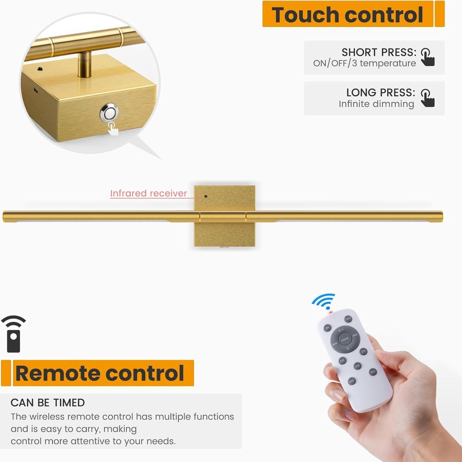 Aplique de Pared Inalámbrico NIORSUN 71 cm Dorado 2 Piezas