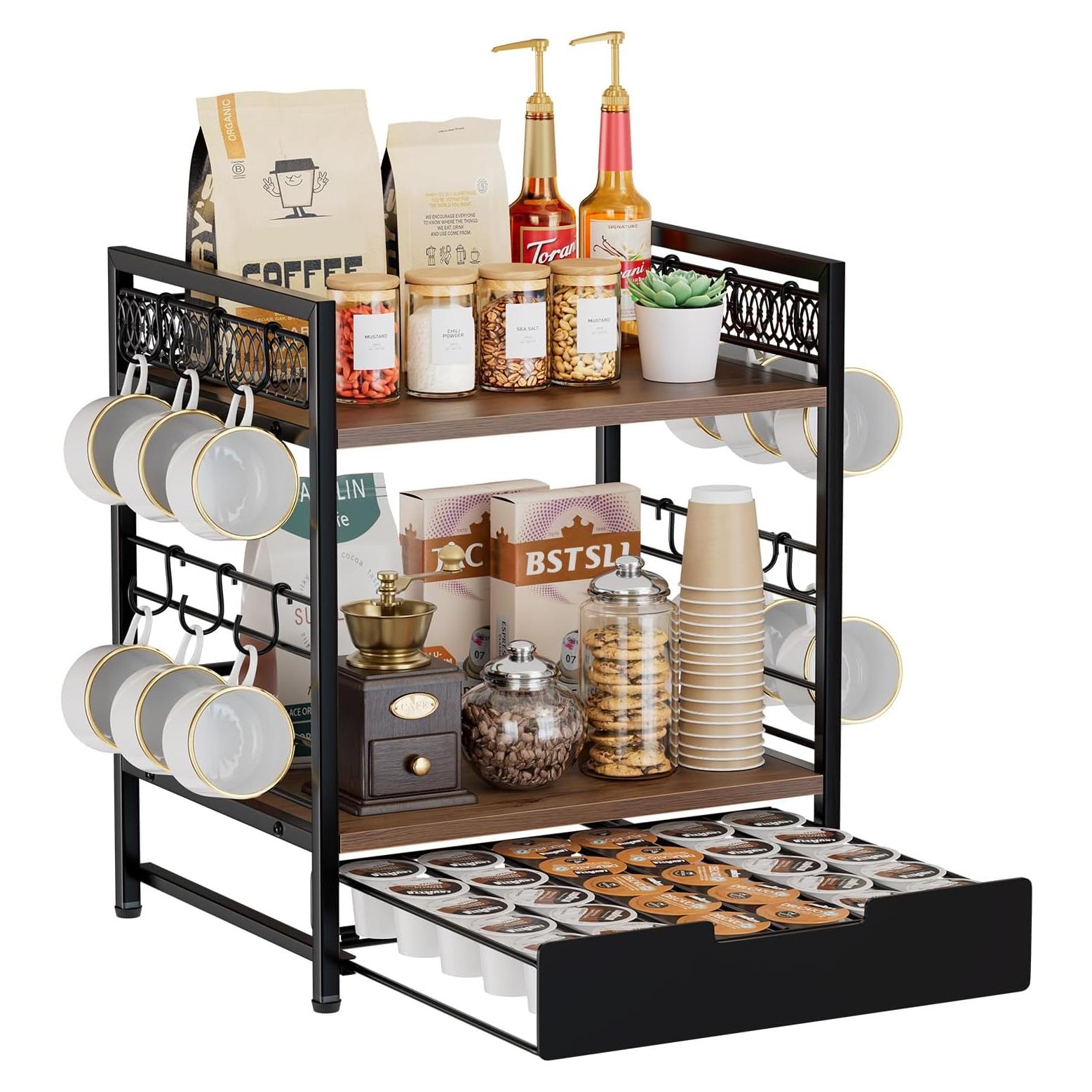 Organizador de Bar de Café BSTSLL 3 Niveles con Cajón para 30 Cápsulas