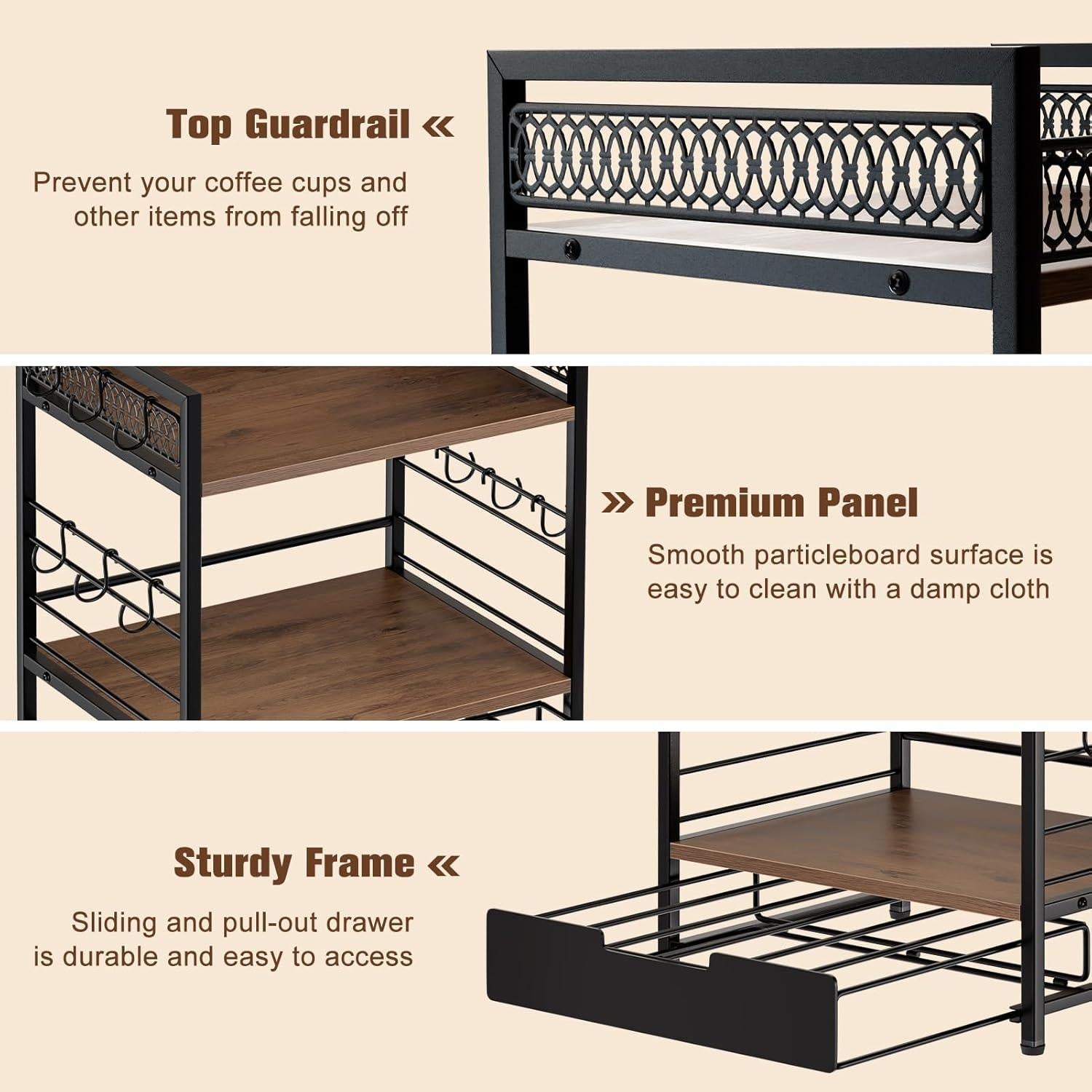 Organizador de Bar de Café BSTSLL 3 Niveles con Cajón para 30 Cápsulas