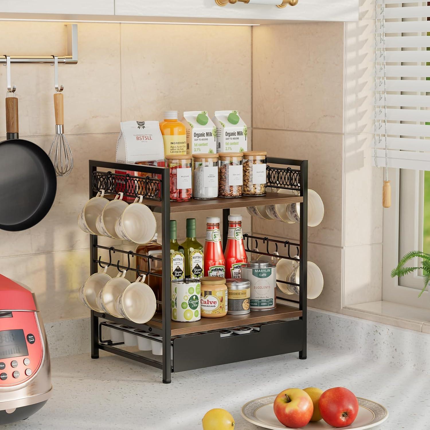 Organizador de Bar de Café BSTSLL 3 Niveles con Cajón para 30 Cápsulas