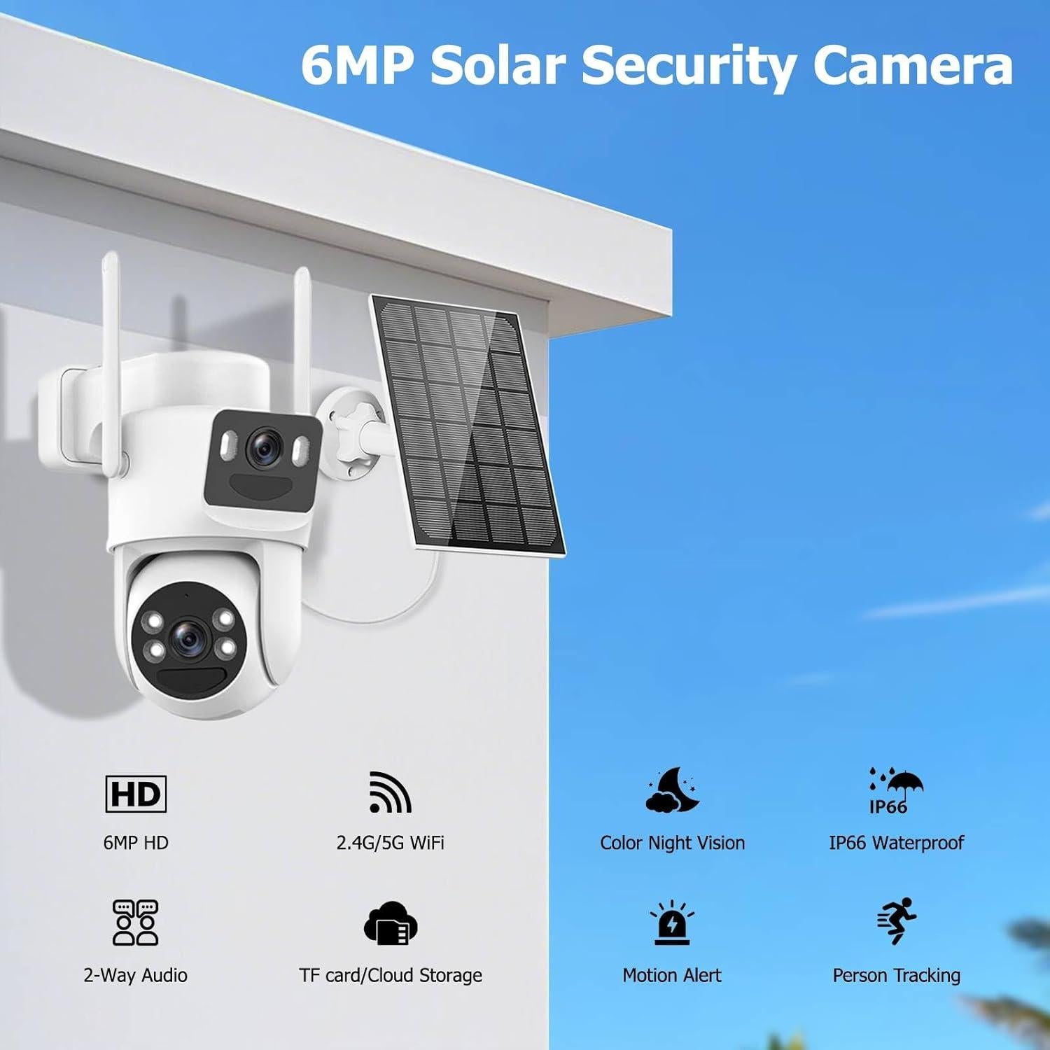 Cámara de Seguridad Solar Inalámbrica Kurain 6MP Doble Lente