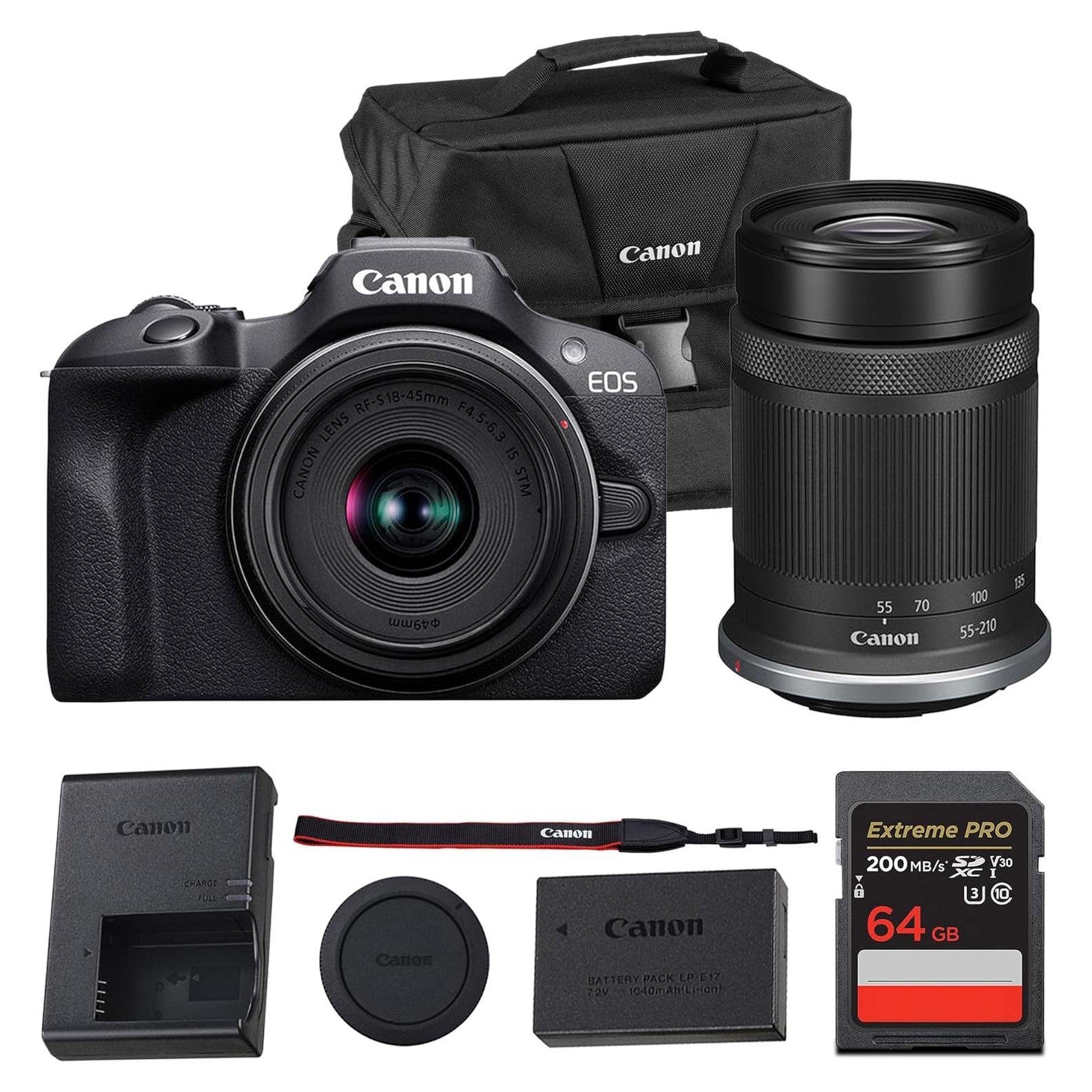 Cámara Sin Espejo Canon EOS R100 con Lentes 18-45mm y 55-210mm