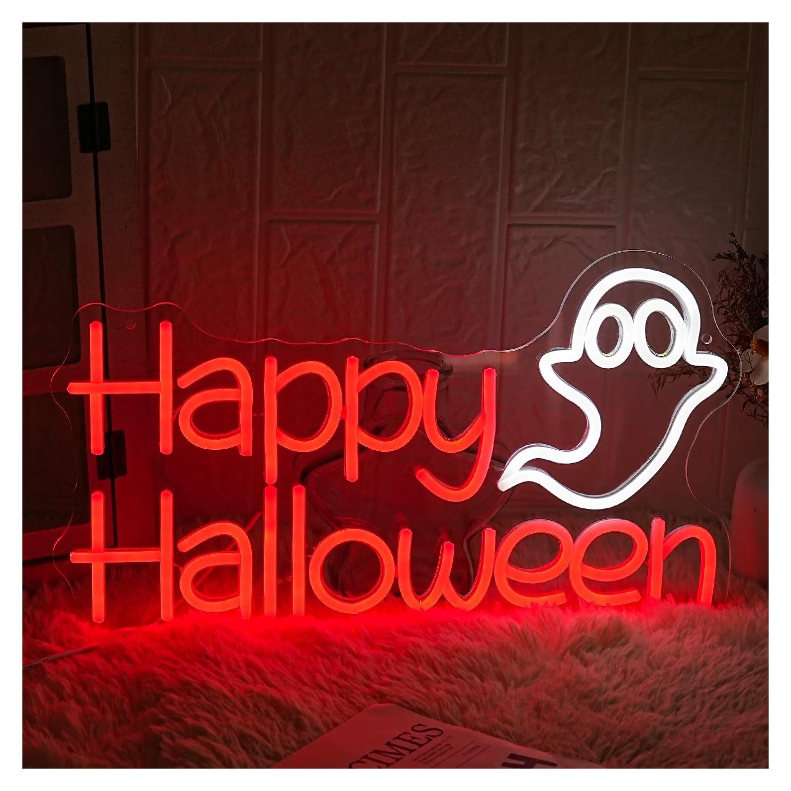Luz Neón LED Feliz Halloween LMSIGNLY 43x24 cm Decoración