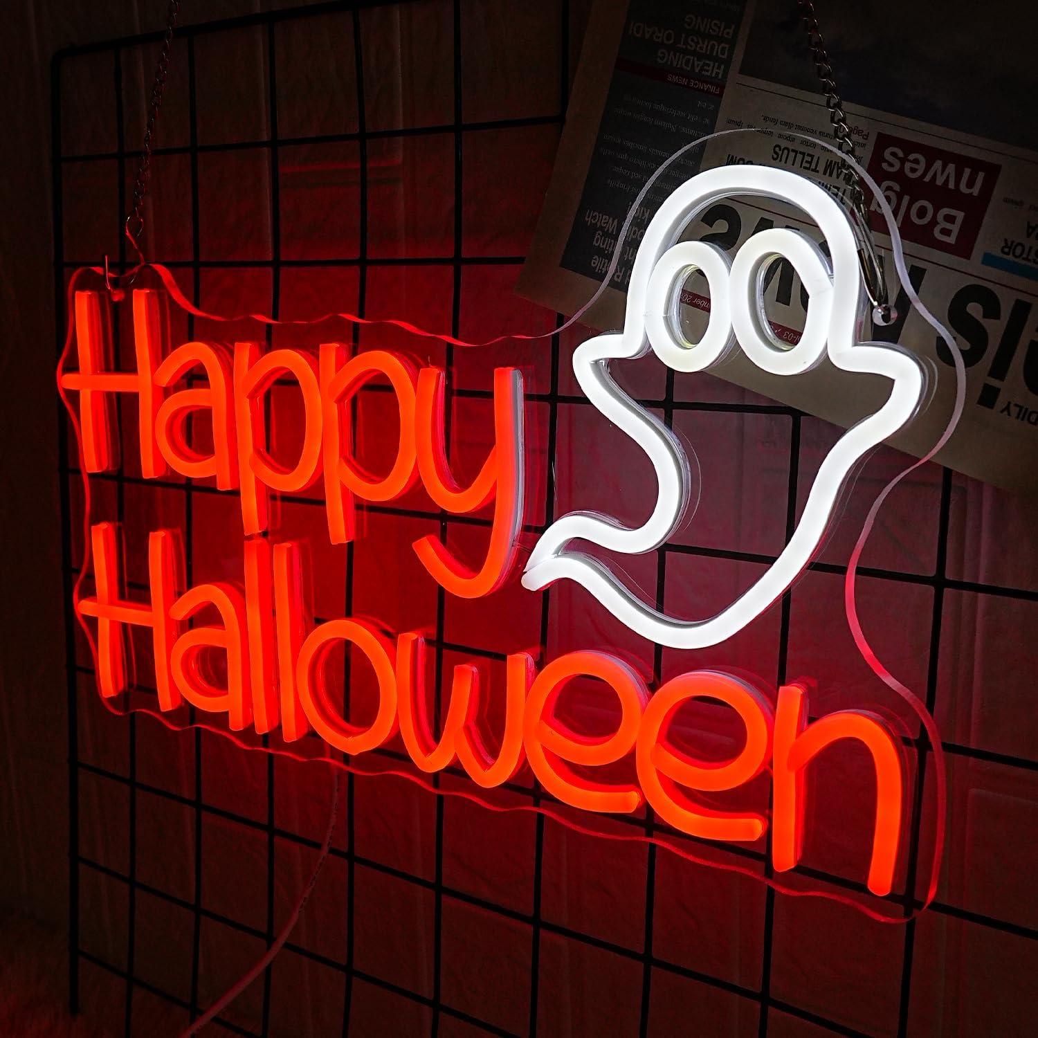 Luz Neón LED Feliz Halloween LMSIGNLY 43x24 cm Decoración