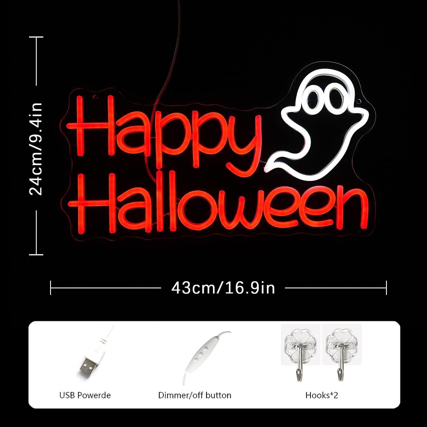 Luz Neón LED Feliz Halloween LMSIGNLY 43x24 cm Decoración