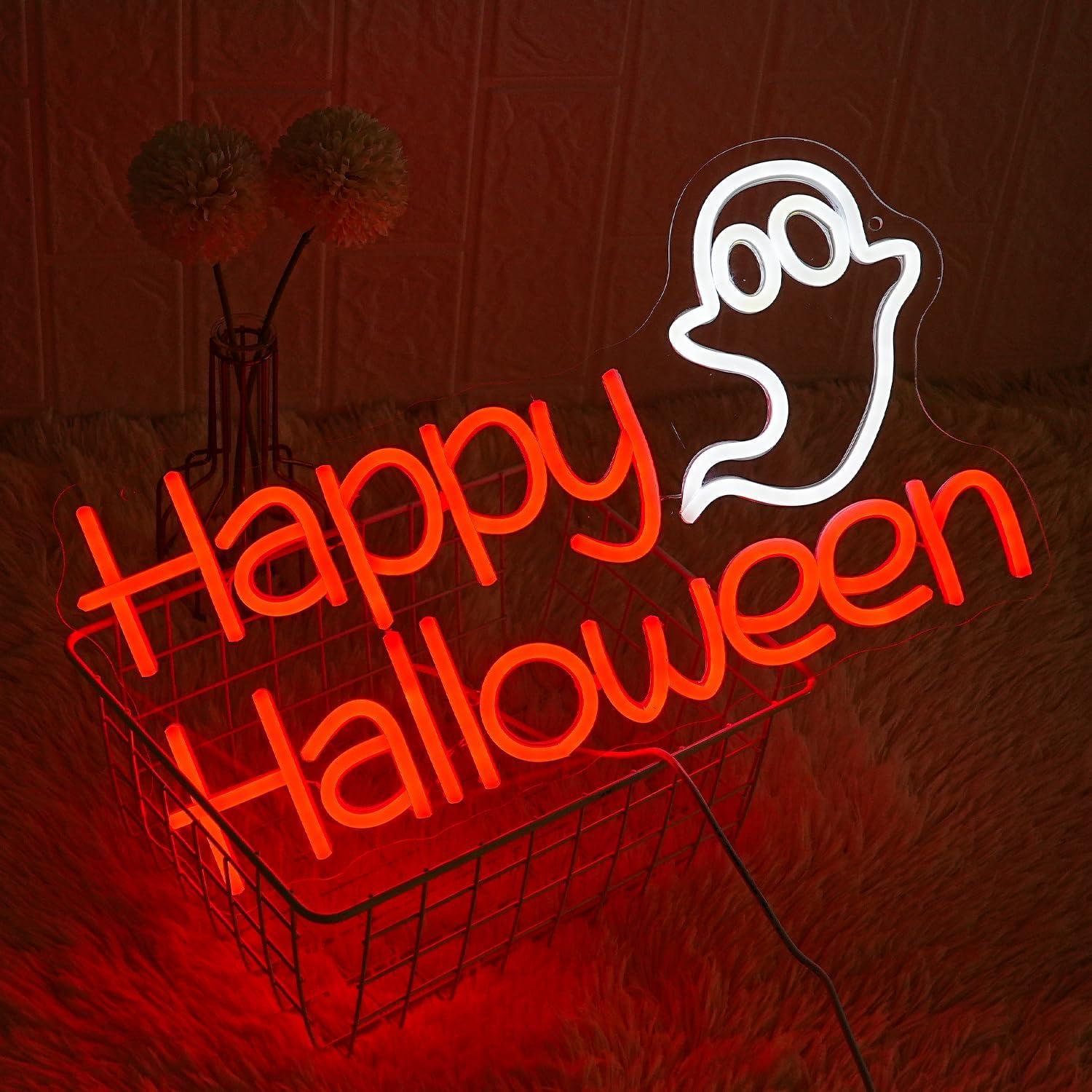 Luz Neón LED Feliz Halloween LMSIGNLY 43x24 cm Decoración