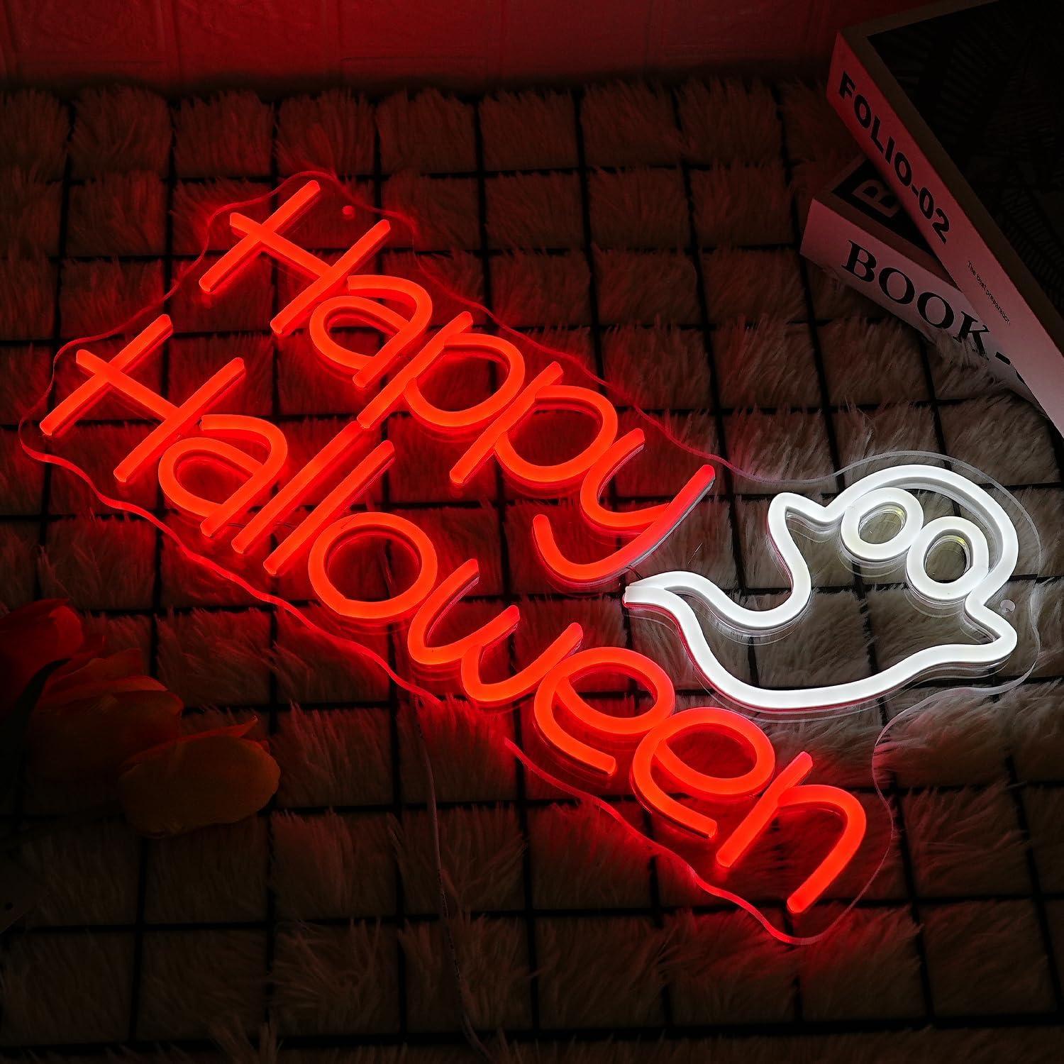 Luz Neón LED Feliz Halloween LMSIGNLY 43x24 cm Decoración