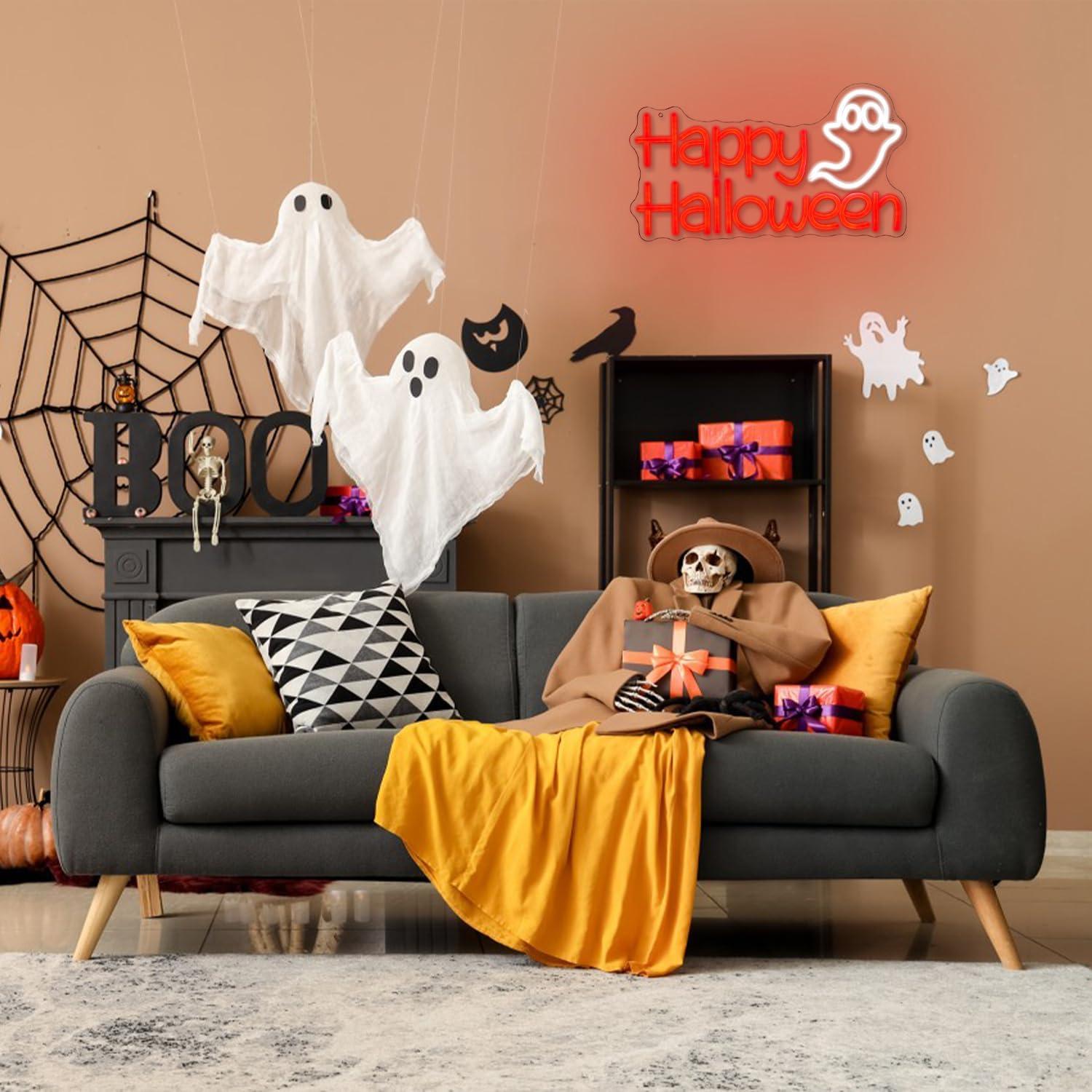 Luz Neón LED Feliz Halloween LMSIGNLY 43x24 cm Decoración