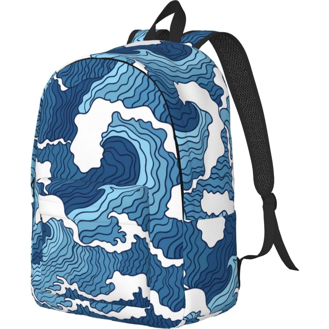 Mochila de Lona Ligera GVGOAGL 15" Olas Azules y Blancas