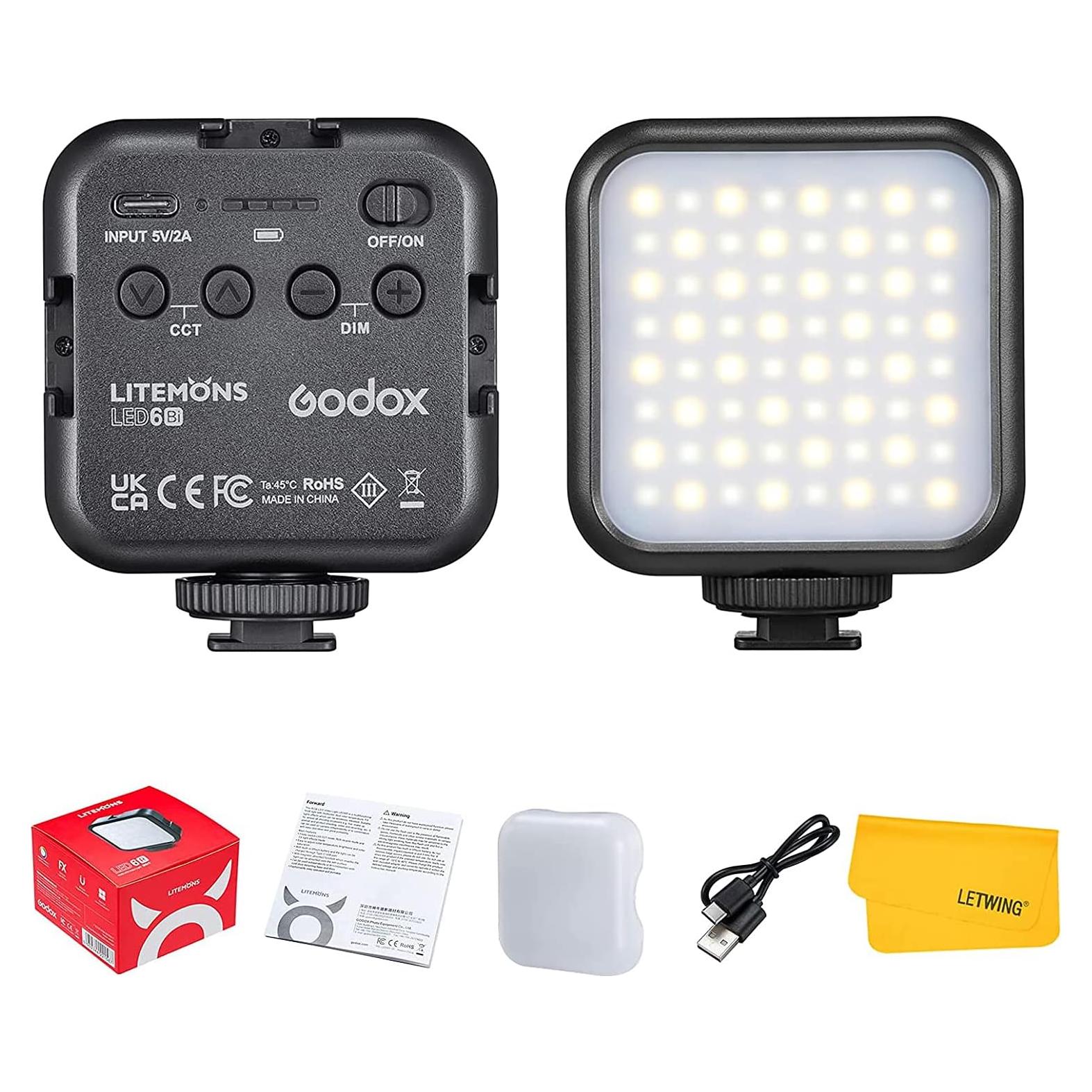 Luz de Video LED Godox LED6Bi Bi-color 3200K-6500K Recargable