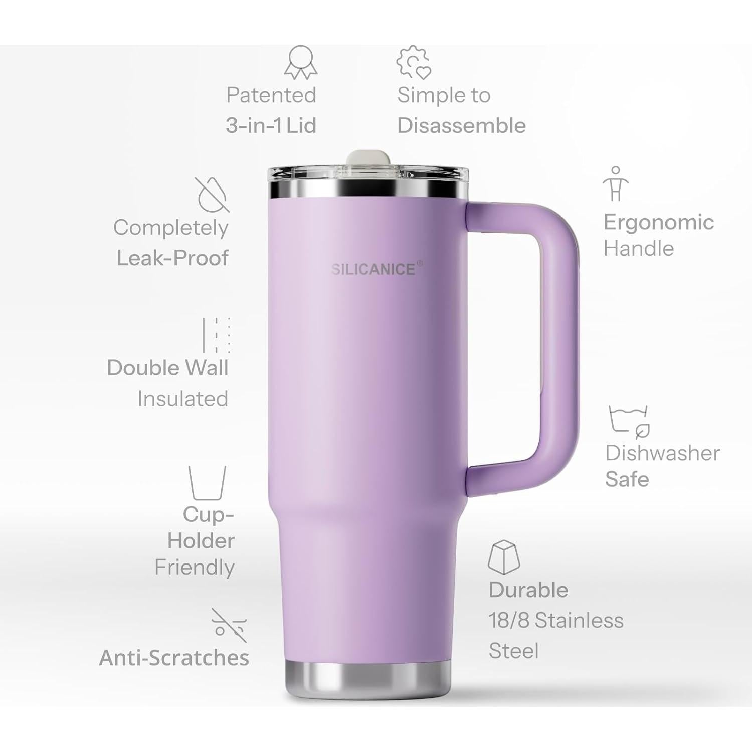 Botella de Agua SILICANICE 887 ml Aislada Doble Pared Lila