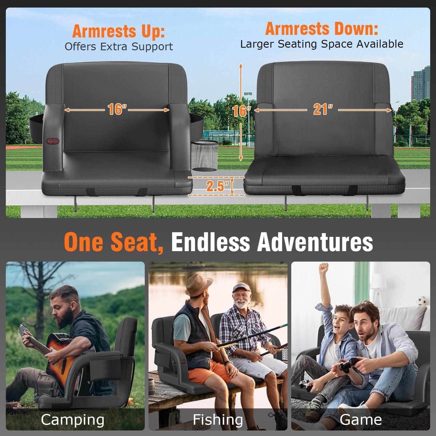 Asiento de Estadio Calentado Suteck 21" Negro con Respaldo