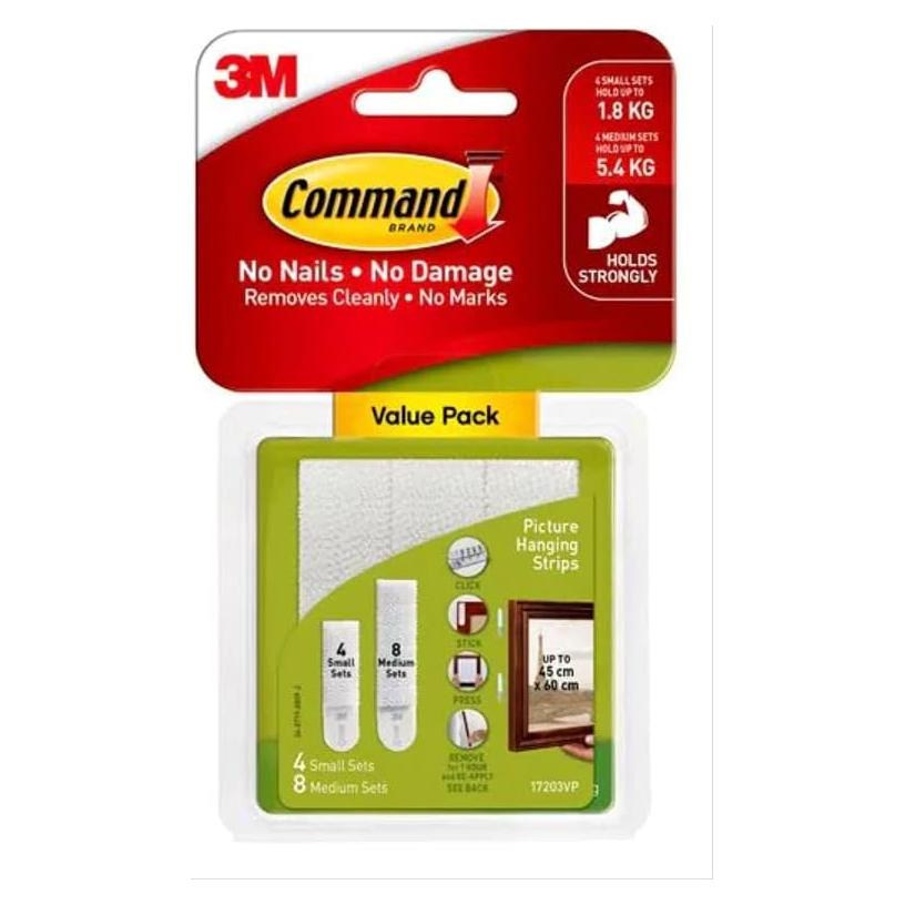 Tiras Adhesivas para Colgar Imágenes Command, 12 Pares, Blanco