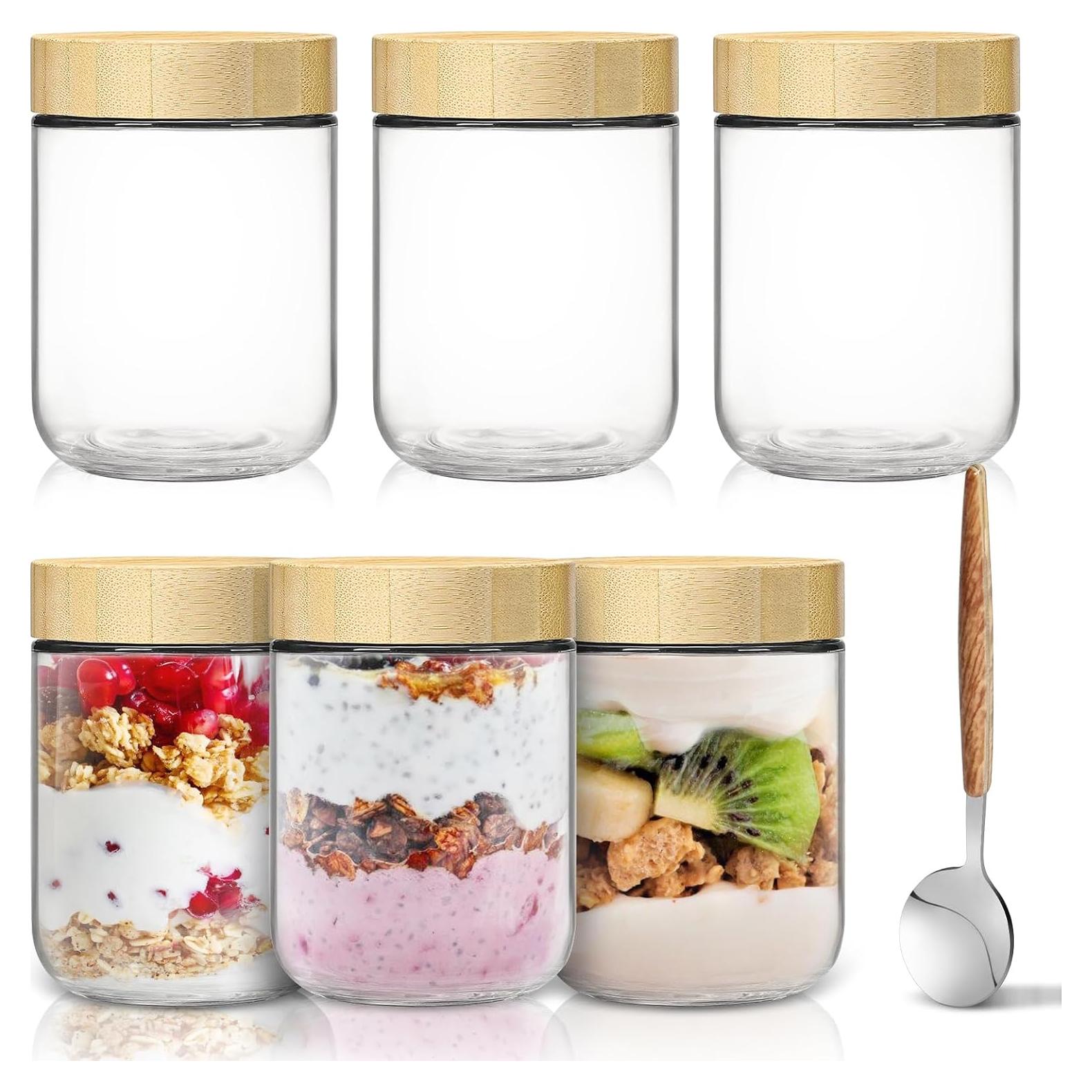 Tarros de Vidrio Herméticos 16 oz con Tapa de Bambú - 6 Pack