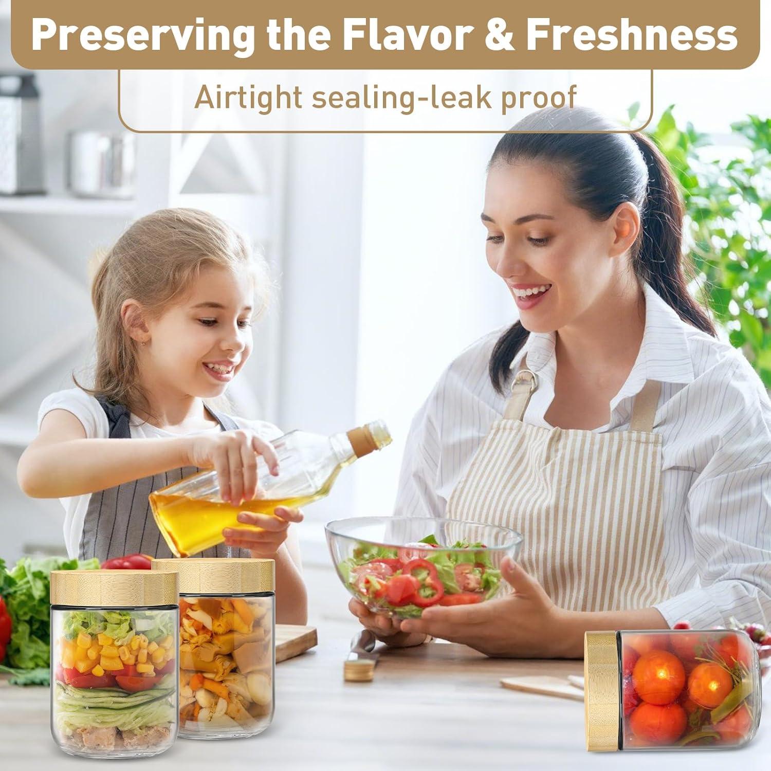 Tarros de Vidrio Herméticos 16 oz con Tapa de Bambú - 6 Pack