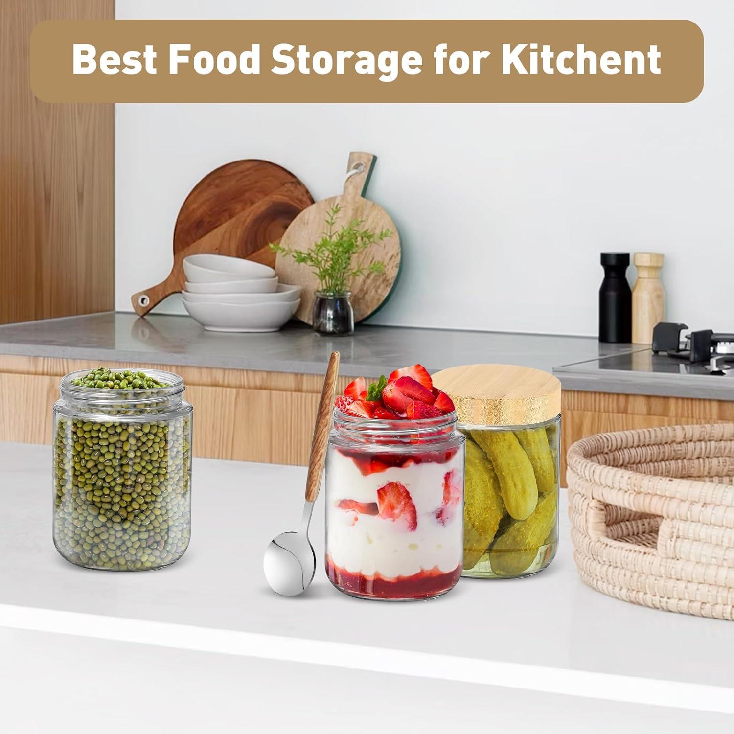 Tarros de Vidrio Herméticos 16 oz con Tapa de Bambú - 6 Pack