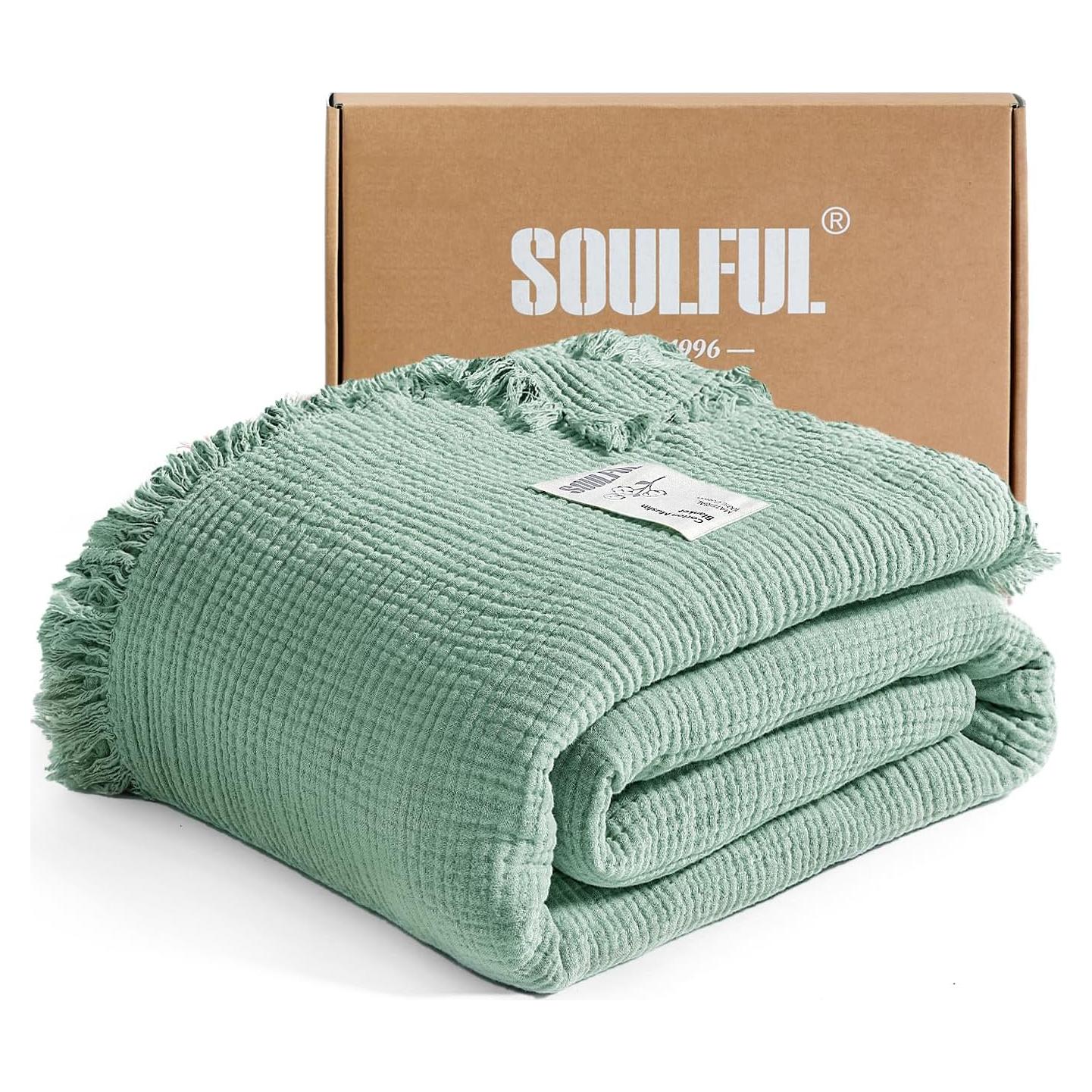Manta de Muselina SOULFUL Beangreen 167x229 cm con Borlas