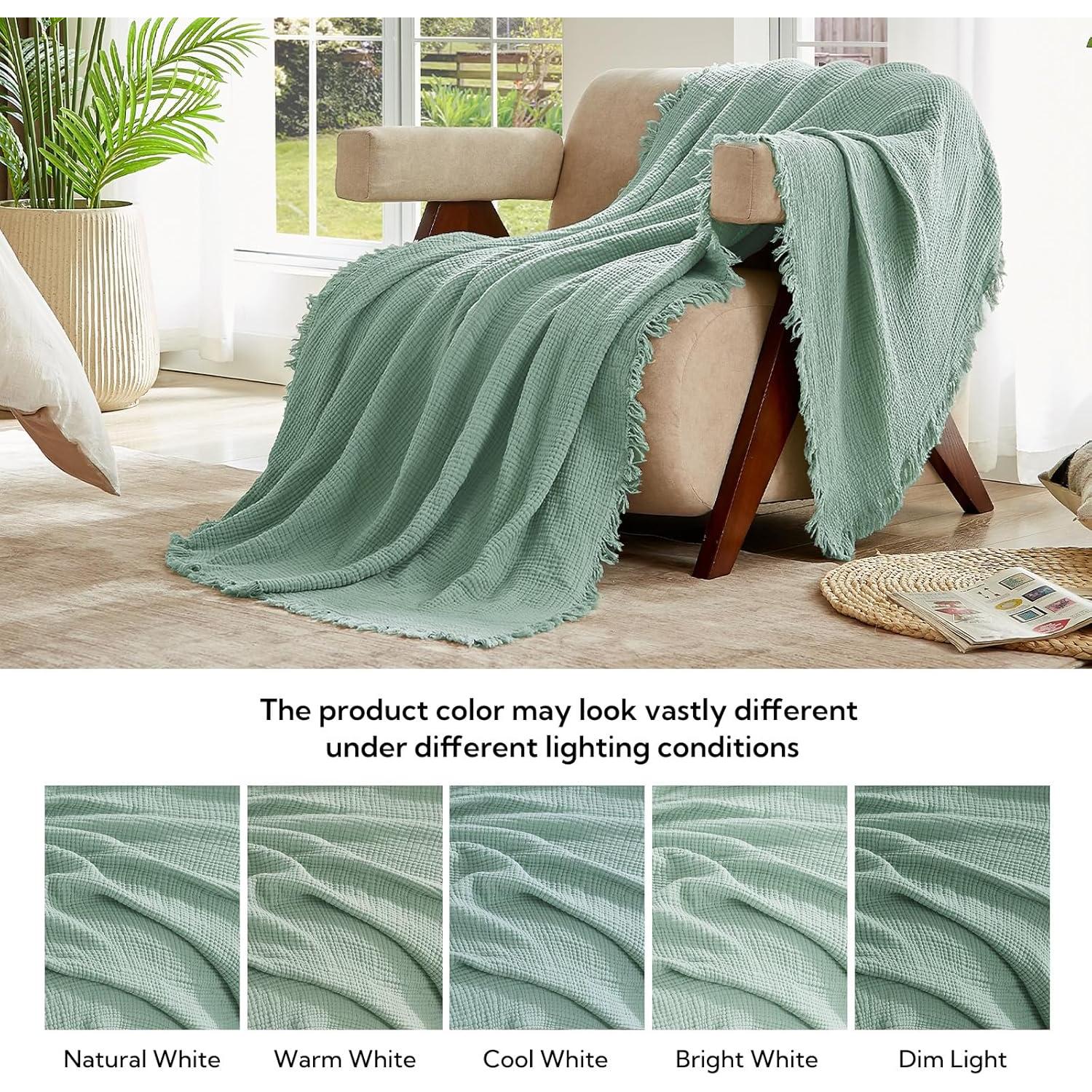 Manta de Muselina SOULFUL Beangreen 167x229 cm con Borlas