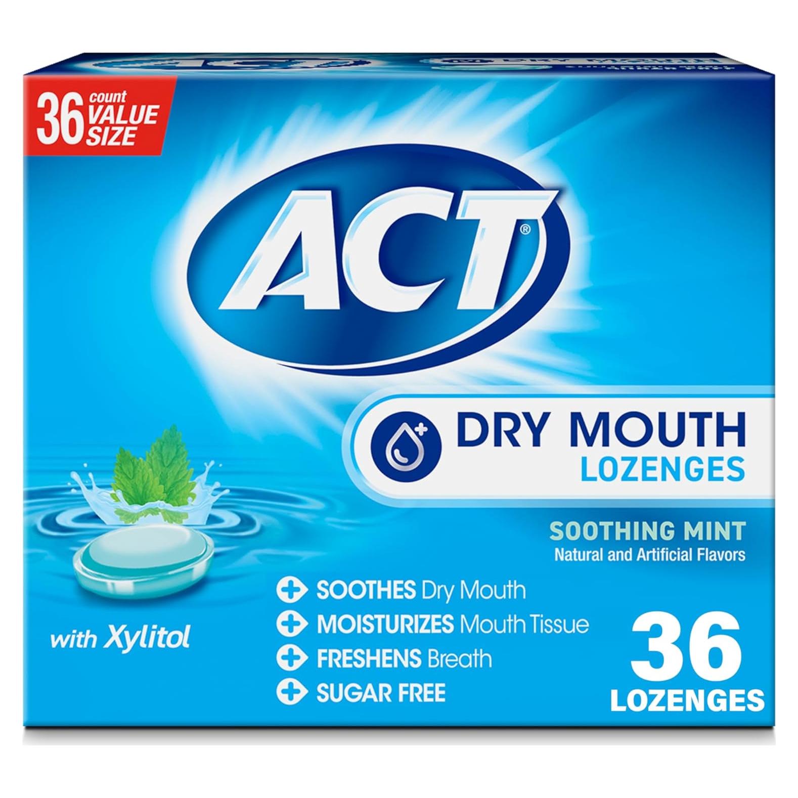 Pastillas para Boca Seca ACT con Xilitol Menta Suave 36 Unidades