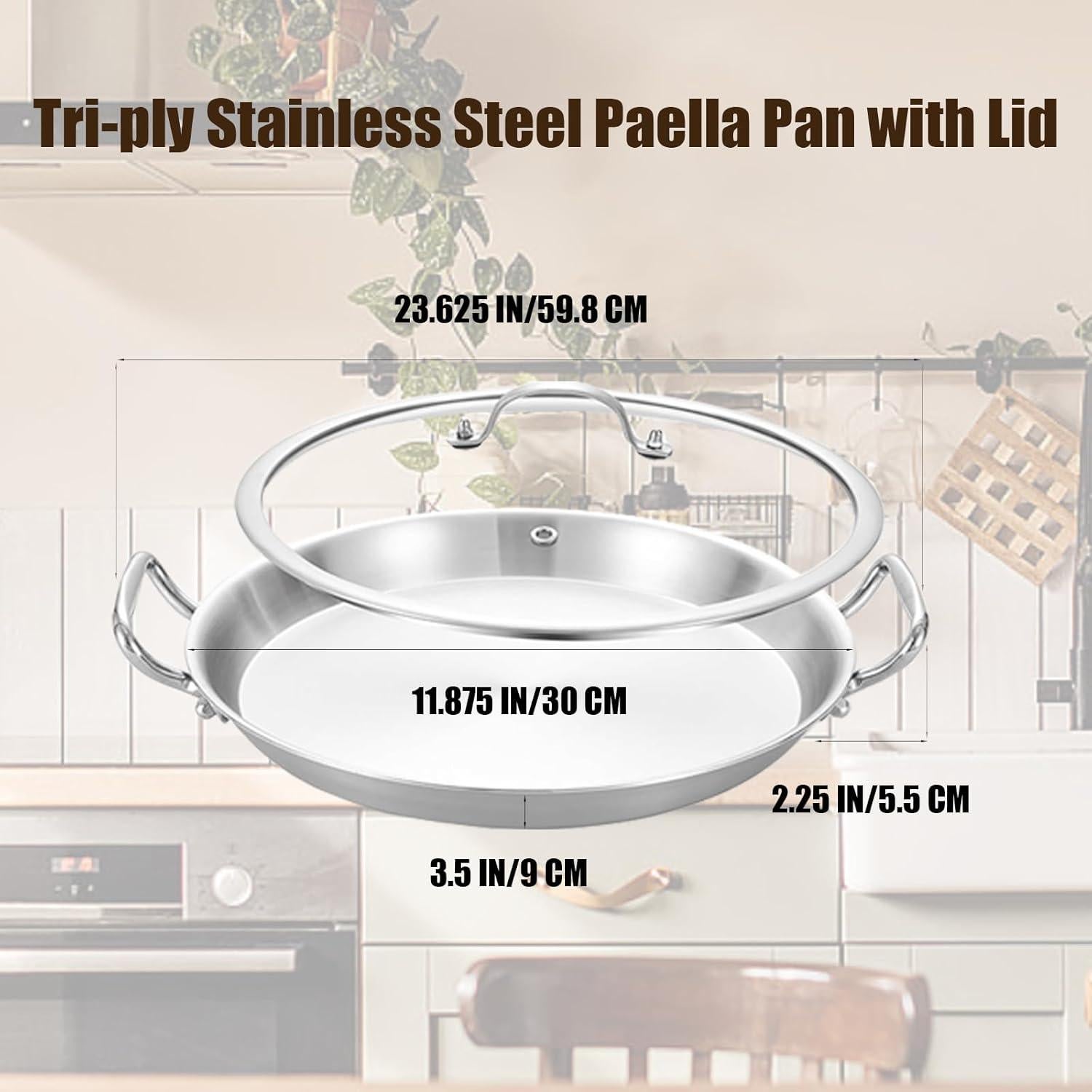 Sartén de Acero Inoxidable 12" Lolykitch con Tapa y 3 Capas