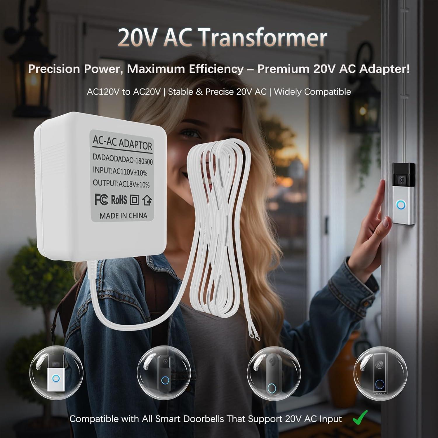 Transformador de Timbre Dadaodadao 16-24V CA 500mA 5m/7.9m