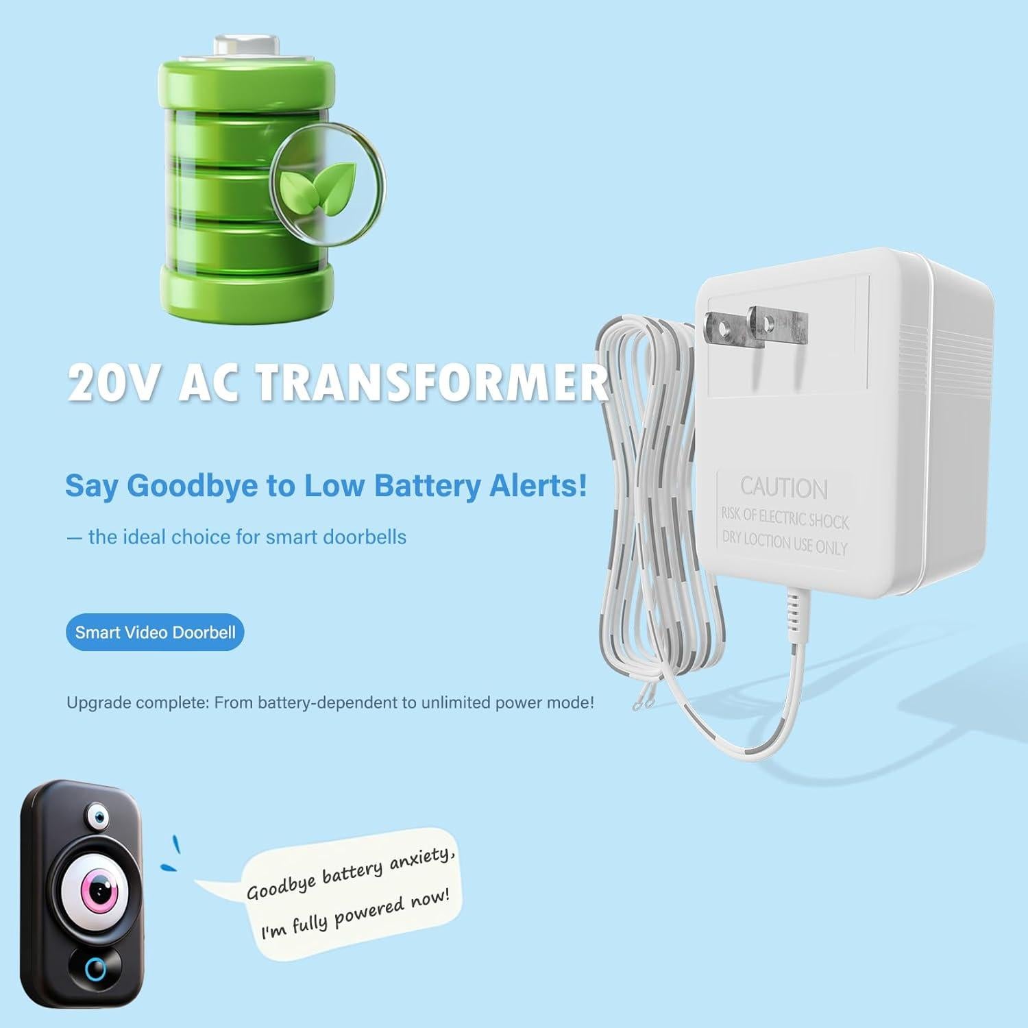 Transformador de Timbre Dadaodadao 16-24V CA 500mA 5m/7.9m