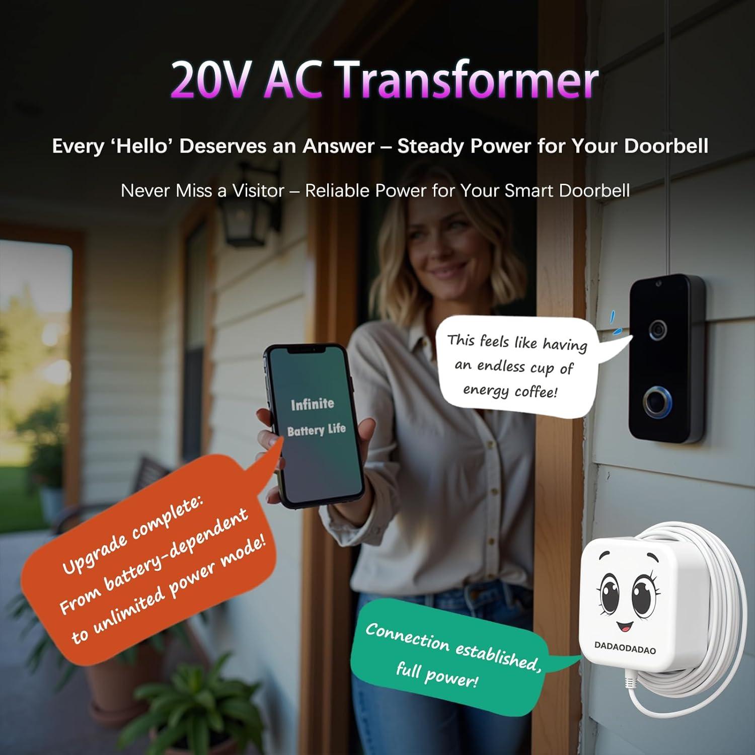 Transformador de Timbre Dadaodadao 16-24V CA 500mA 5m/7.9m