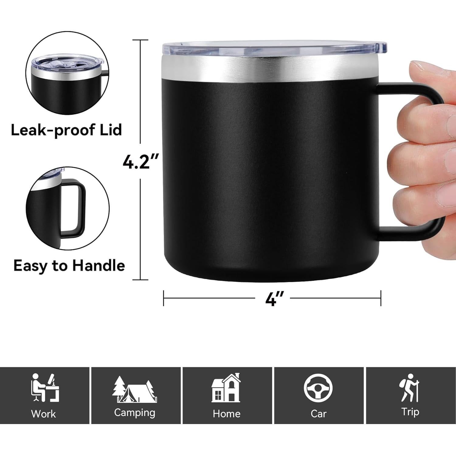 Taza de Café Aislada VEGOND 414 ml Acero Inoxidable Negra