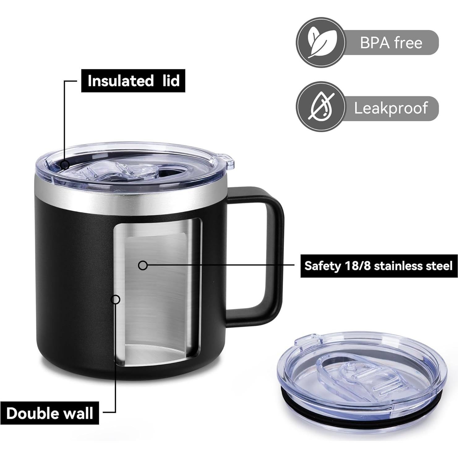 Taza de Café Aislada VEGOND 414 ml Acero Inoxidable Negra