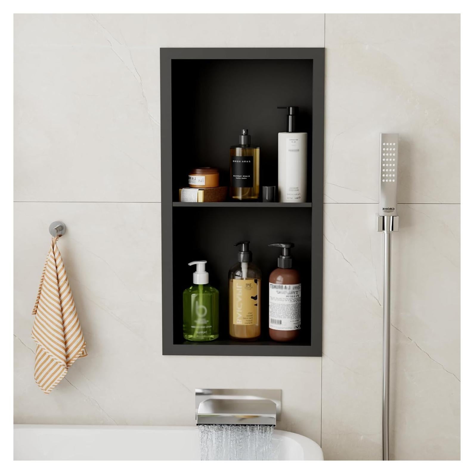 Nicho de Ducha Empotrado Oenalw 60.96x30.48cm Negro Acero Inoxidable