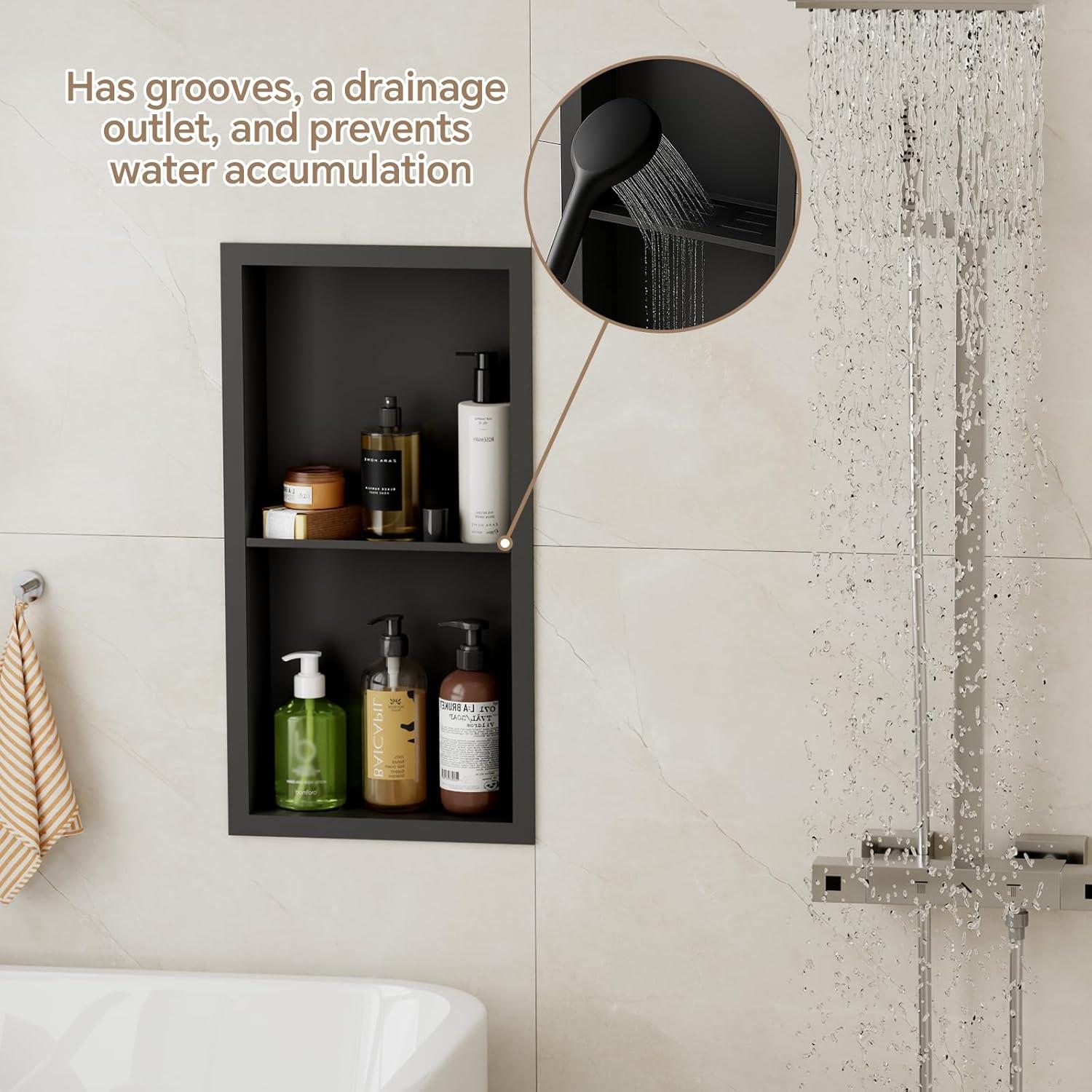 Nicho de Ducha Empotrado Oenalw 60.96x30.48cm Negro Acero Inoxidable