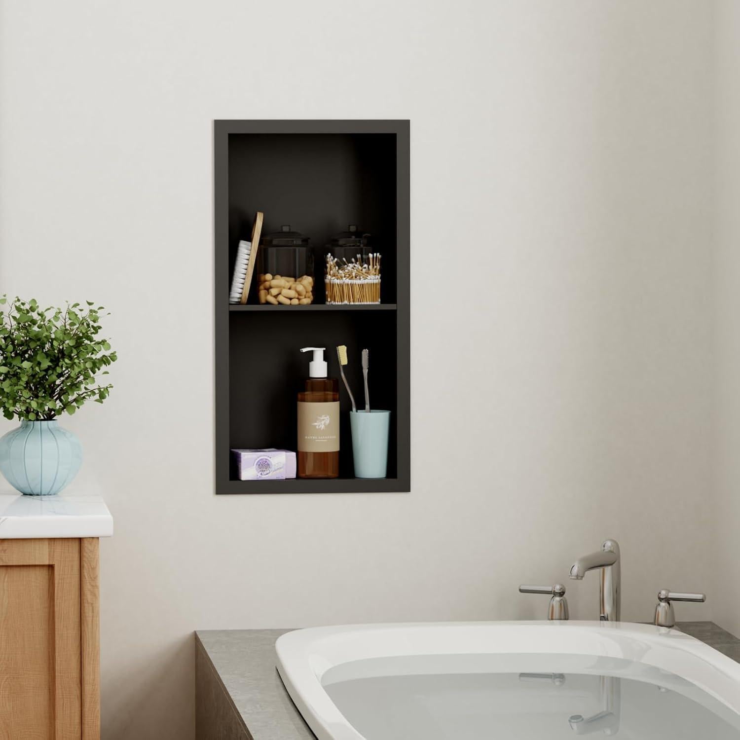 Nicho de Ducha Empotrado Oenalw 60.96x30.48cm Negro Acero Inoxidable