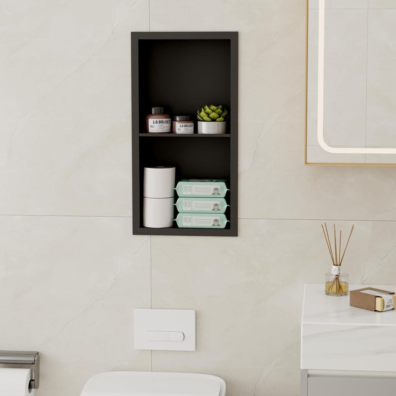 Nicho de Ducha Empotrado Oenalw 60.96x30.48cm Negro Acero Inoxidable