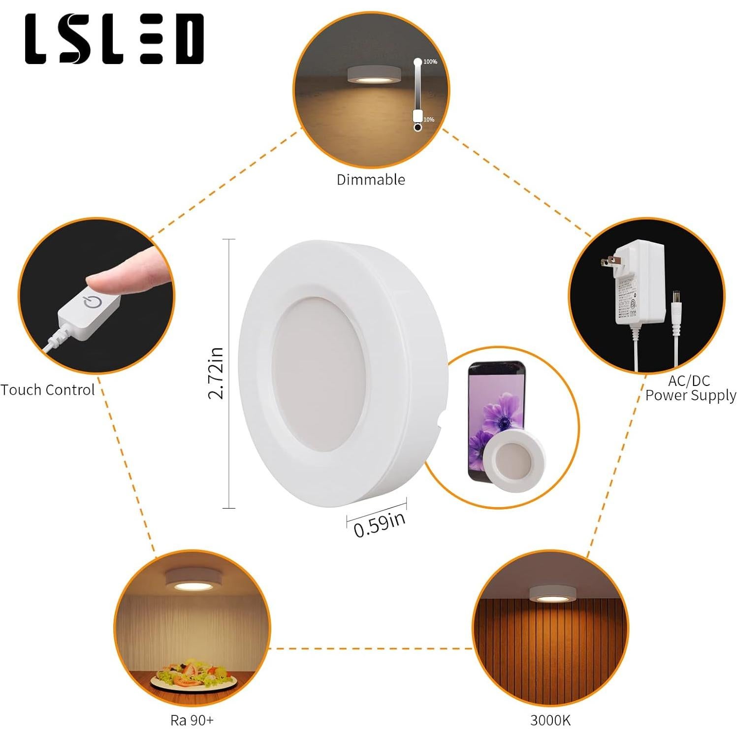 Luces LED Puck L5L3D Con Cable 9W 3000K Paquete de 3