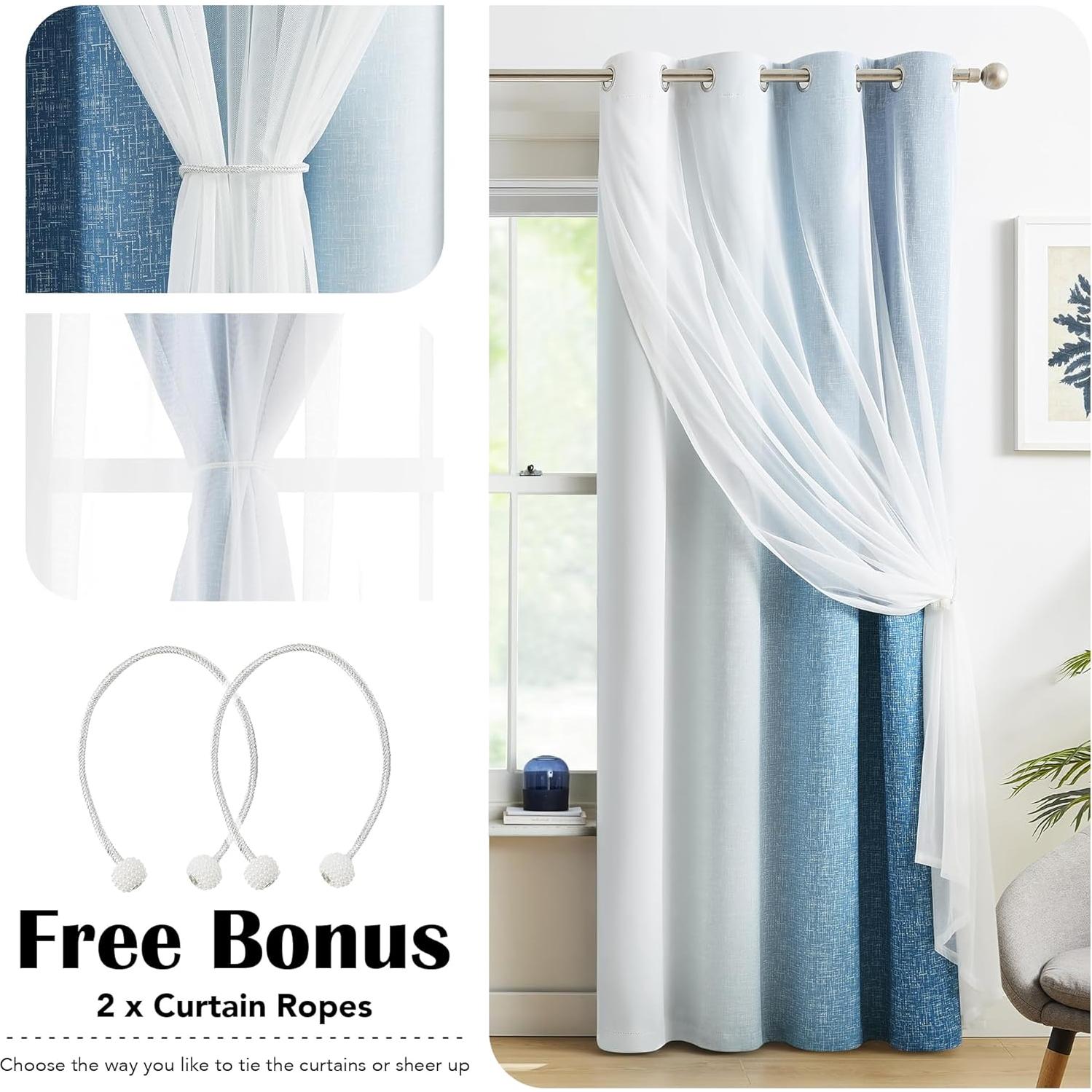 Cortinas Opacas Geomoroccan Ombre 132x137 cm 2 Paneles Azul