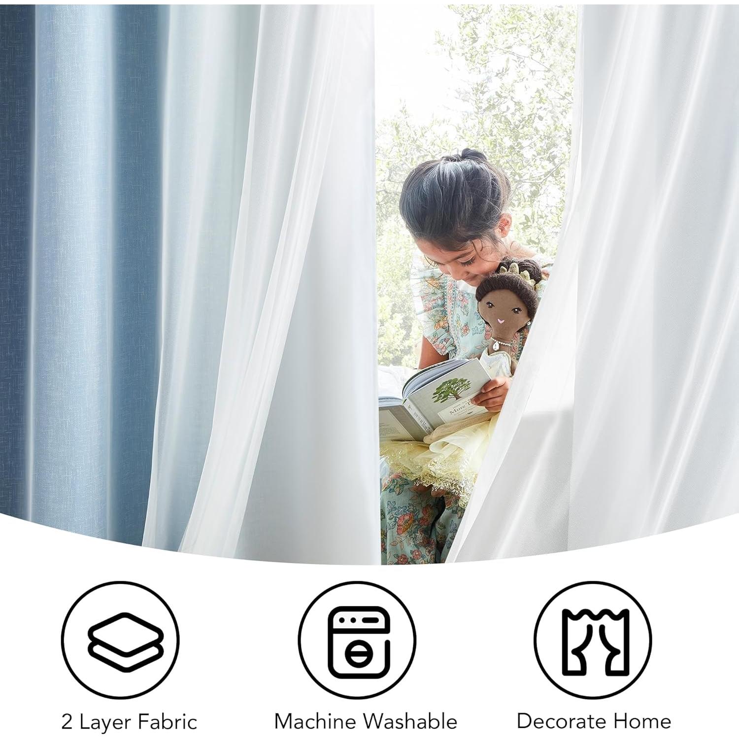 Cortinas Opacas Geomoroccan Ombre 132x137 cm 2 Paneles Azul