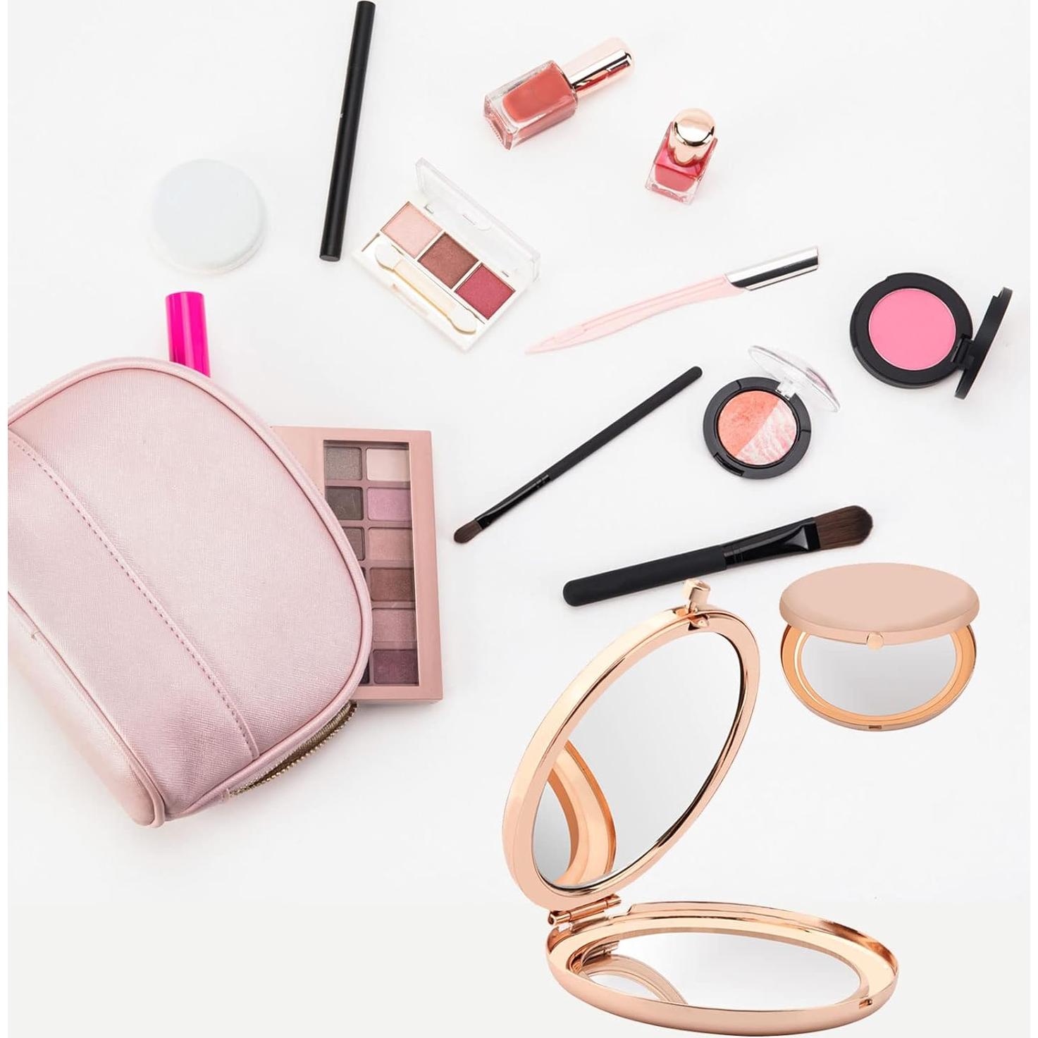 Espejo de Maquillaje Compacto WSNANG Oro Rosa Plegable 7.1cm