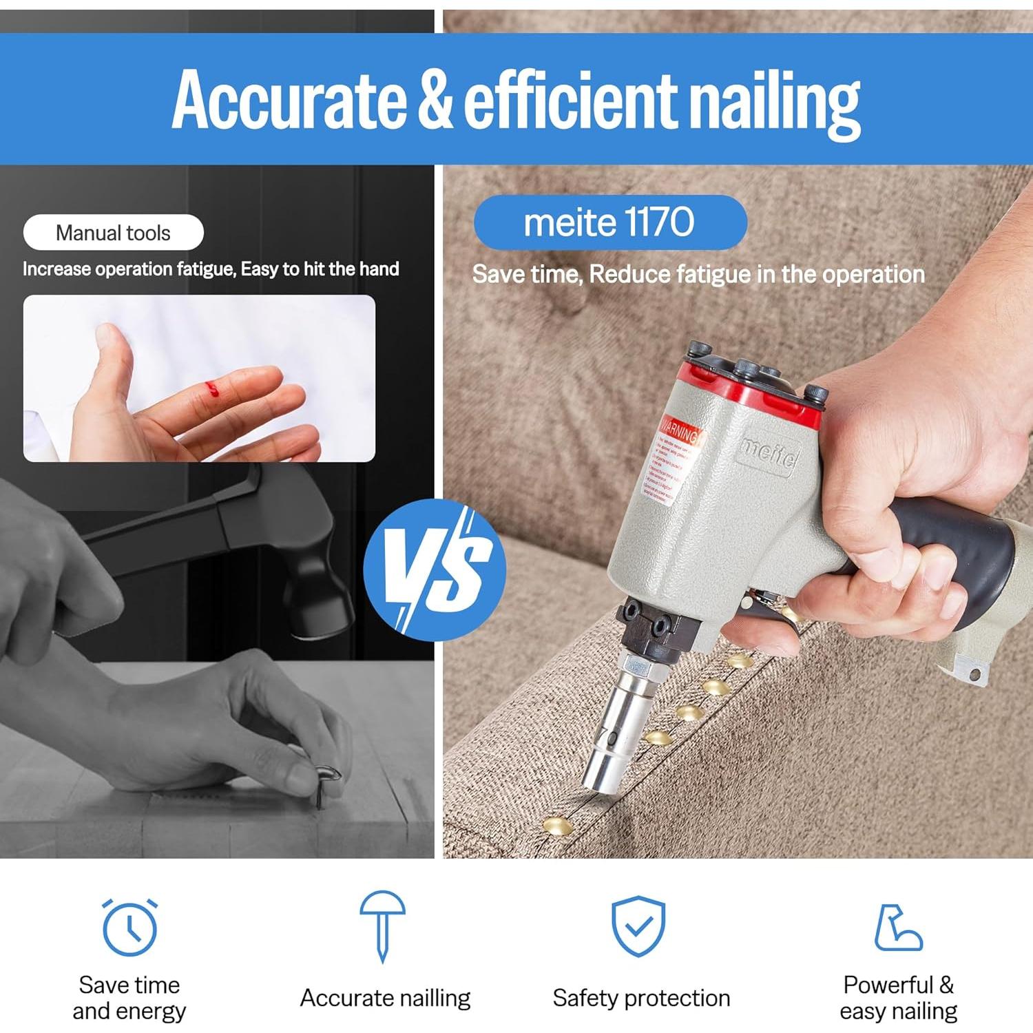 Pistola de Clavos Decorativos Neumática Meite 1170 11.7mm