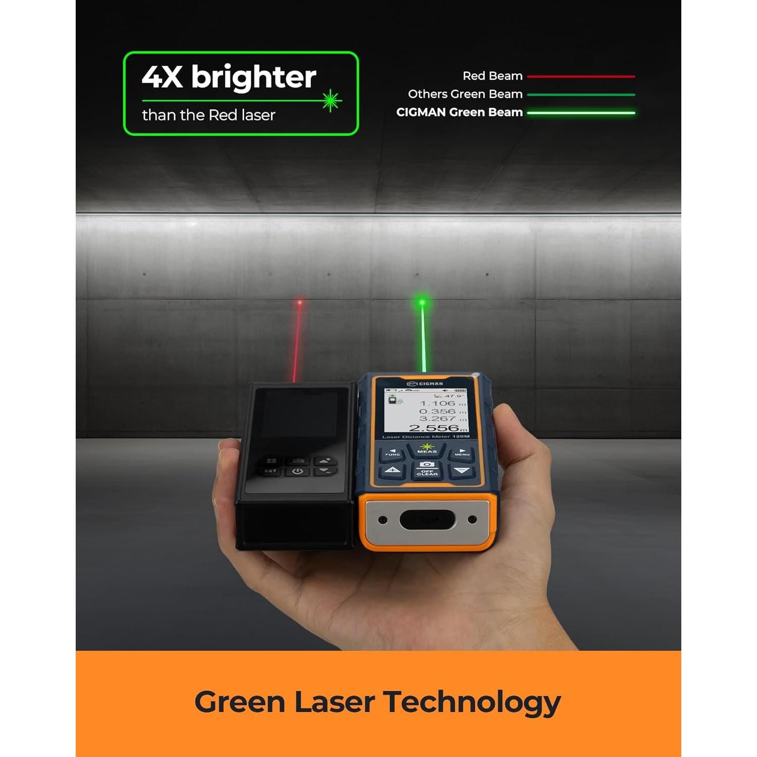 Medidor Láser CIGMAN CD-120G 119m Verde IP68 Recargable