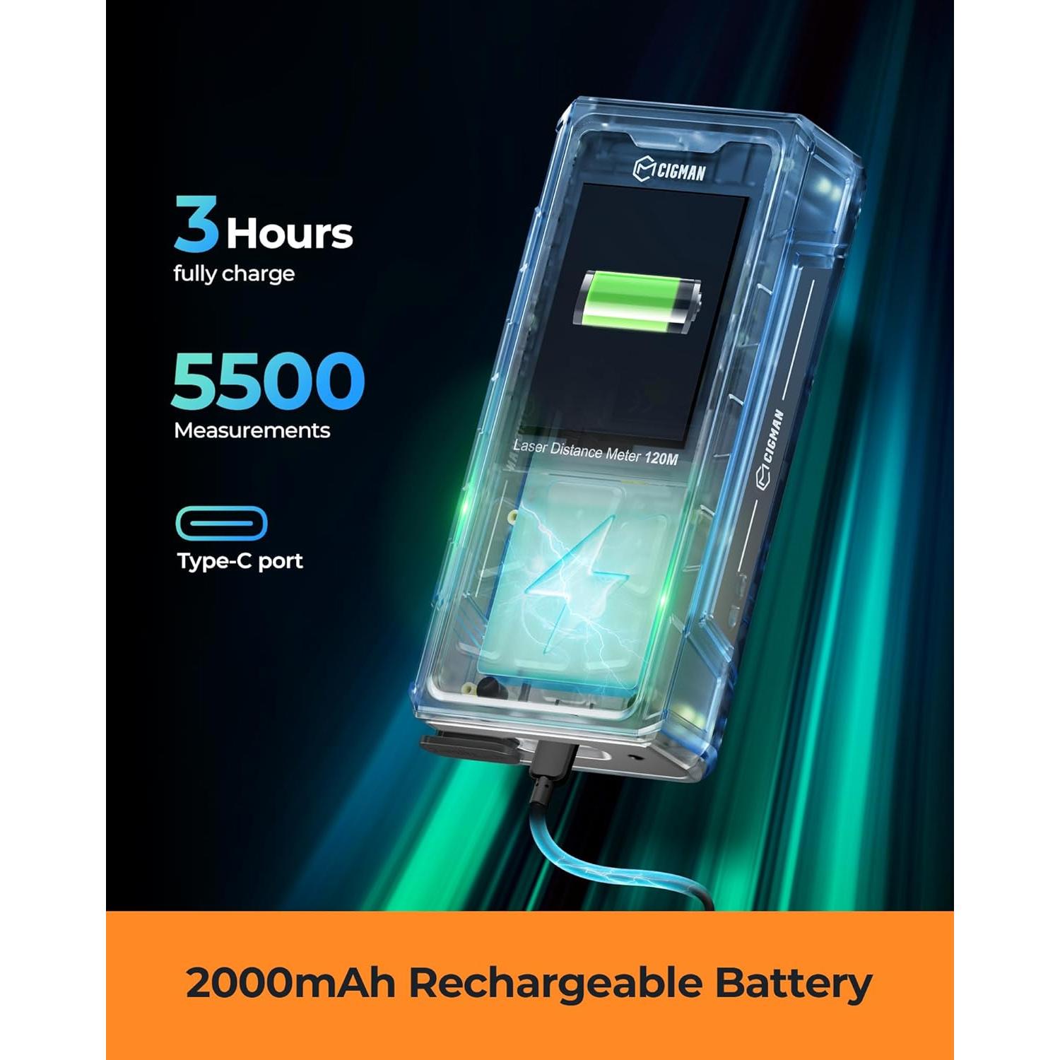 Medidor Láser CIGMAN CD-120G 119m Verde IP68 Recargable