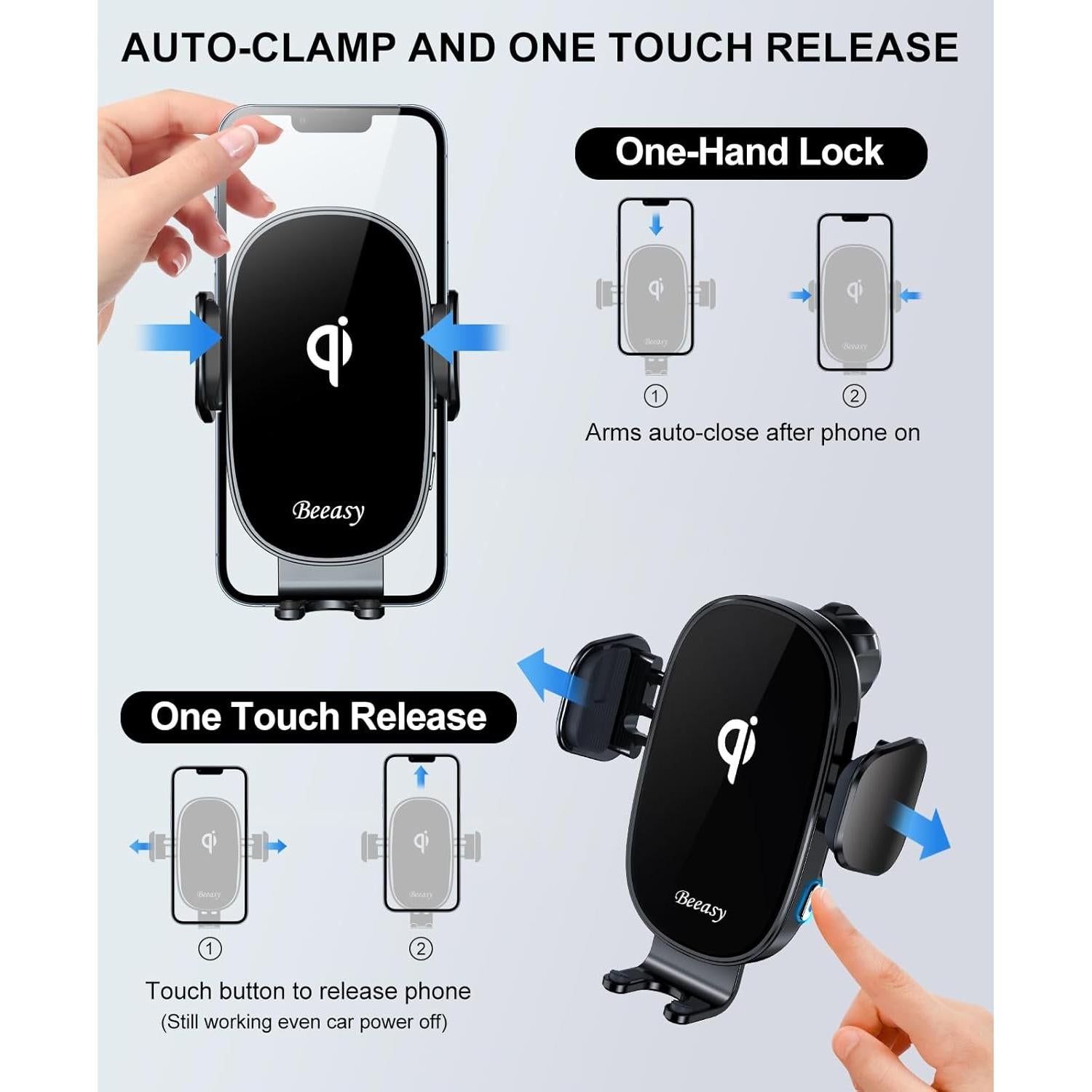 Cargador Inalámbrico para Auto Beeasy 15W con Soporte Automático