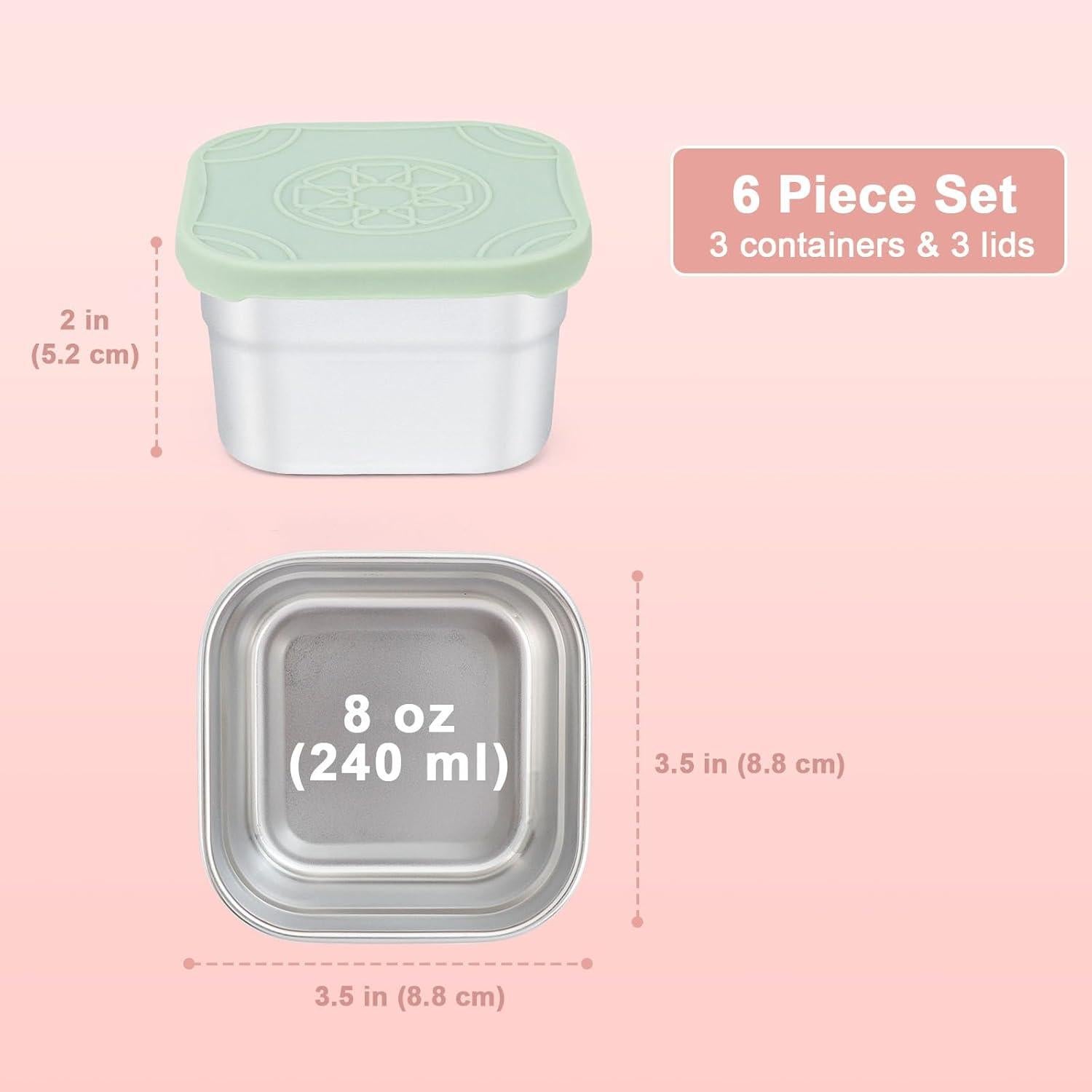 Caperci 3 Contenedores Acero Inoxidable 240ml con Tapas Silicona