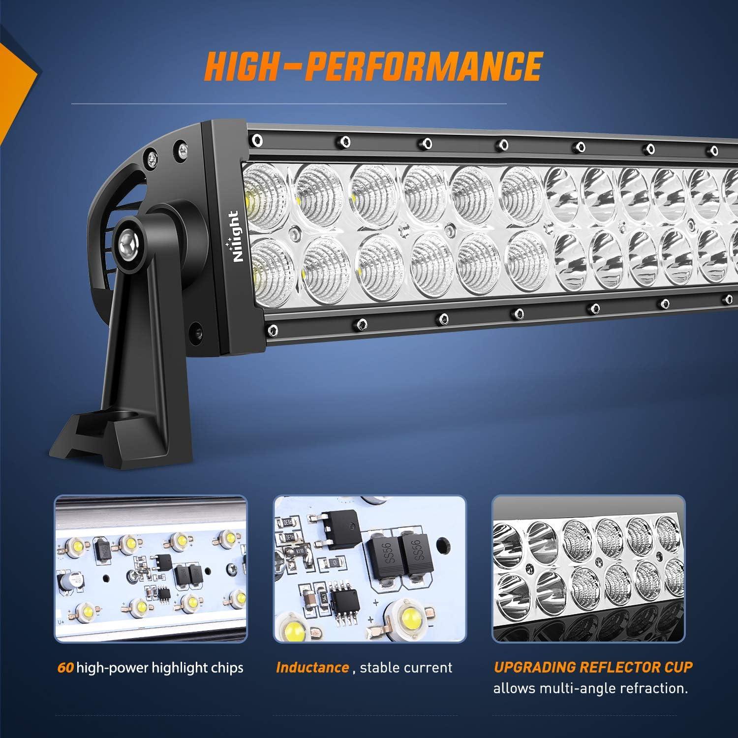 Barra de Luz LED Nilight 81cm 180W con Kit de Cableado ZH079