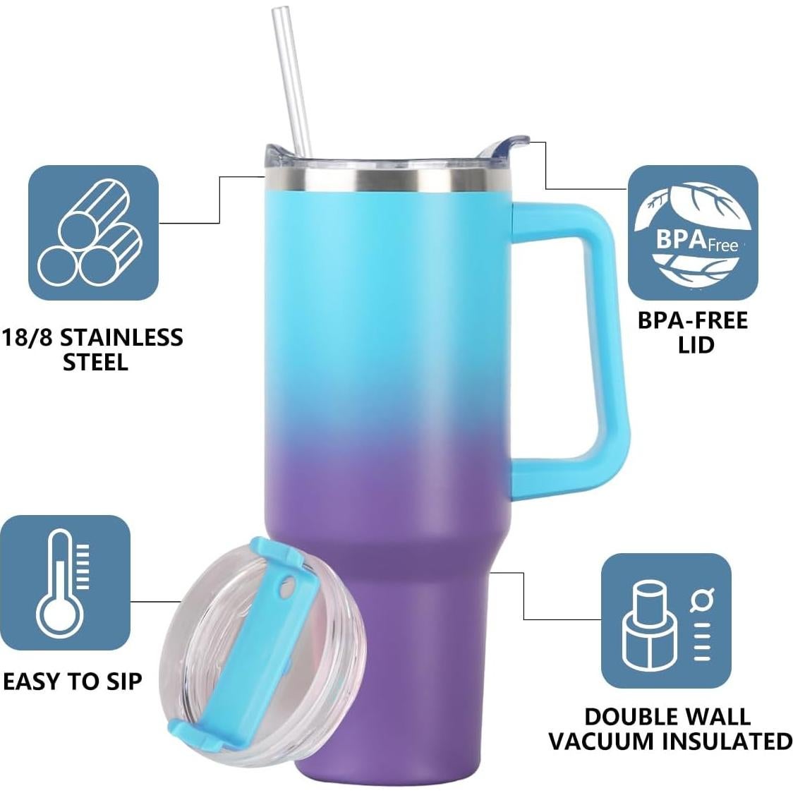 Taza de 1.18 L SYACOT Acero Inoxidable Aislada con Asa y Popote