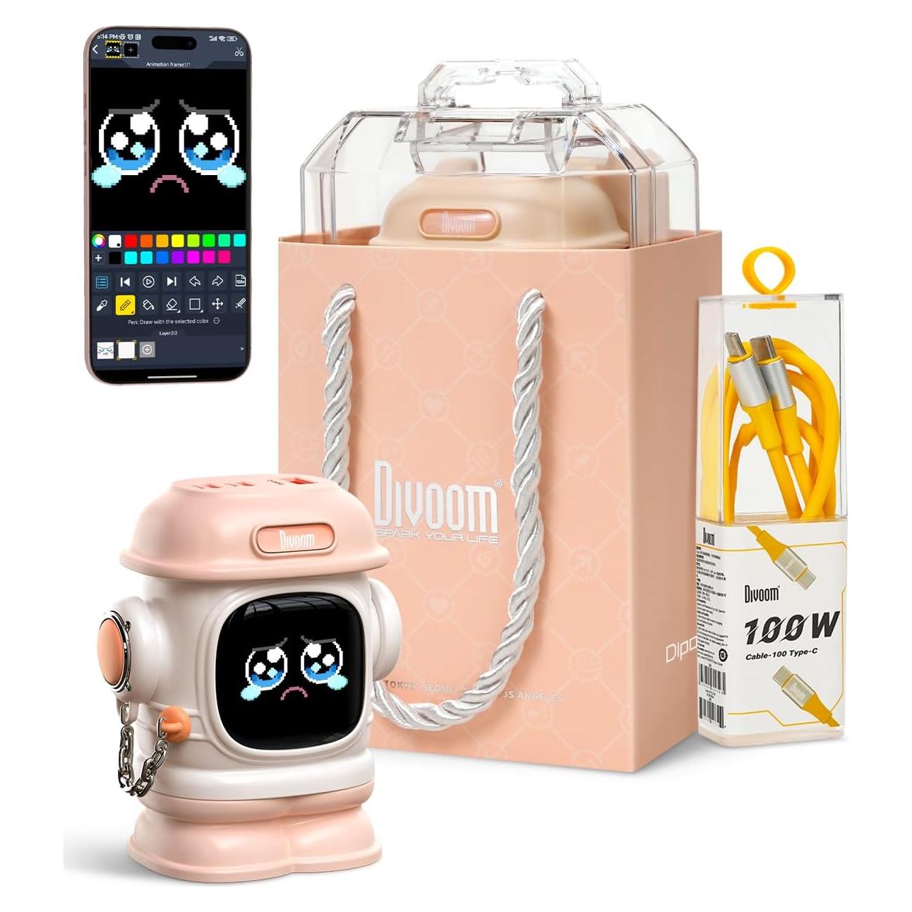 Cargador Divoom Dipow 65W USB-C Rápido 3 Puertos Rosa